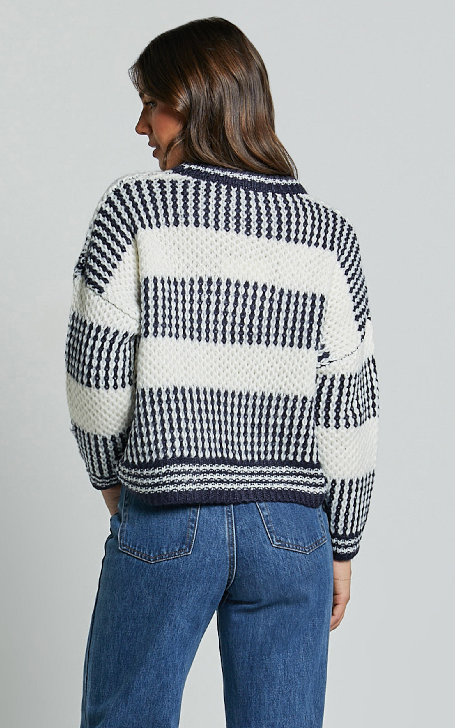 Snuggle Up Jumper - Knit Jumper in Navy Stripe