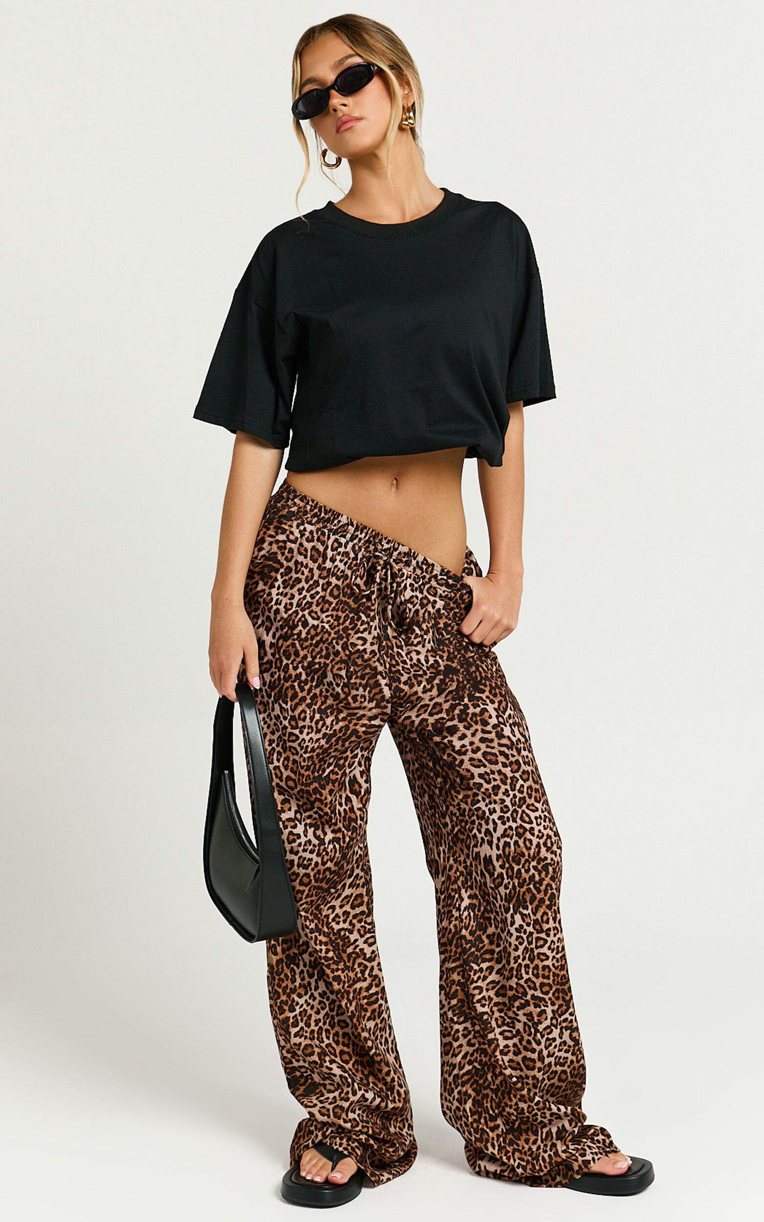 Lopez Linen Pants - Elasticated Straight Leg Pants in Tonal Leopard Print