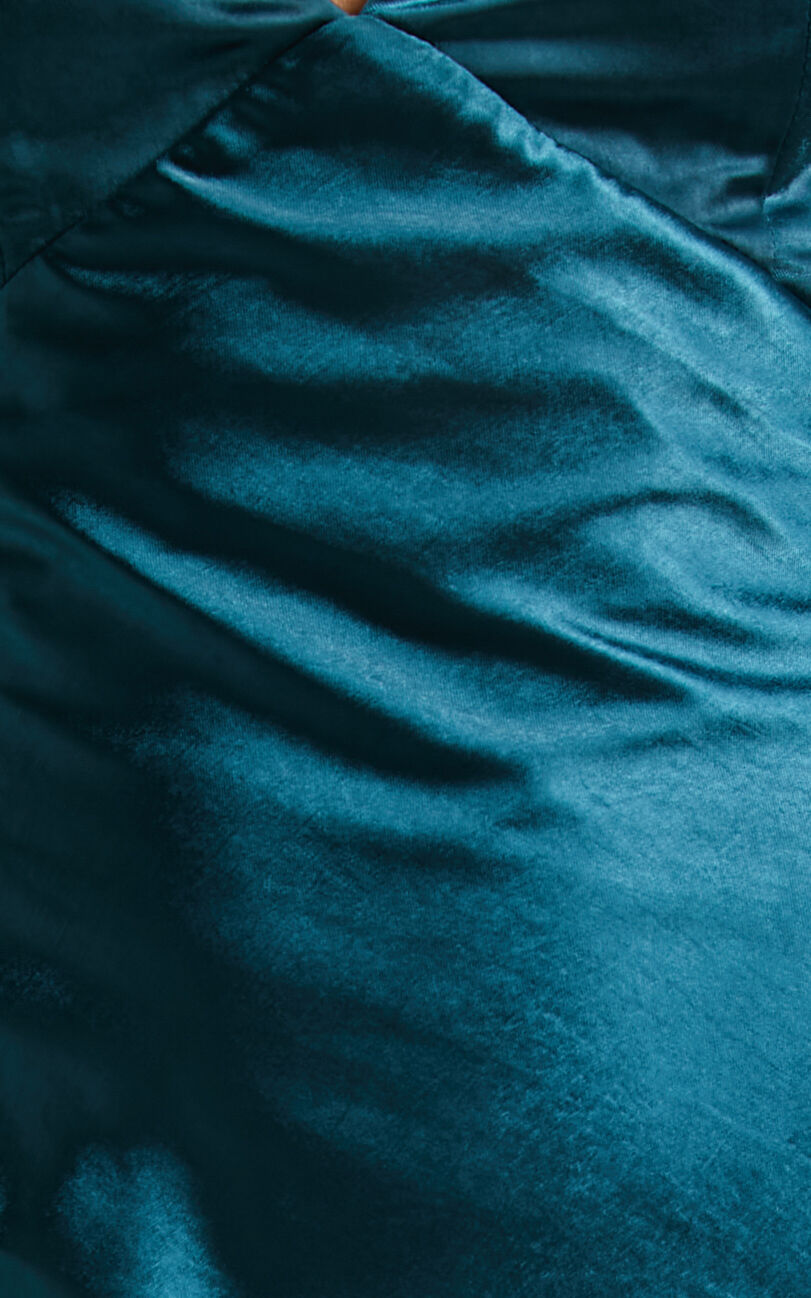 Anneke Maxi Dress - V Neck Open Back Bias Cut Dress in Petrol Green