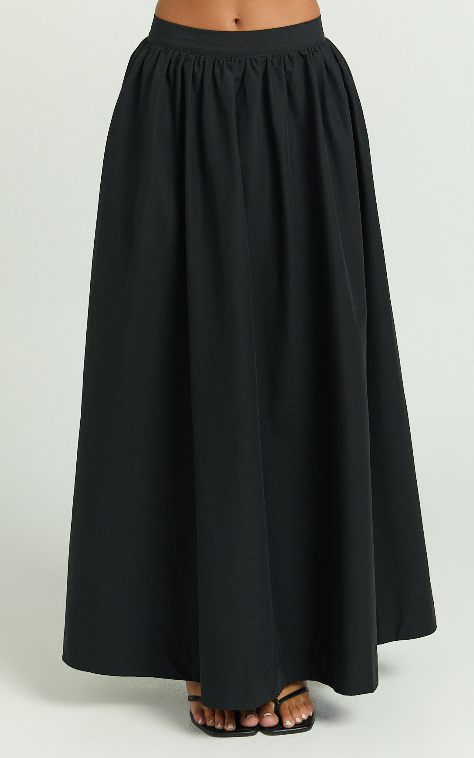 Preston Maxi Skirt - Gathered Waist Full Skirt in Black