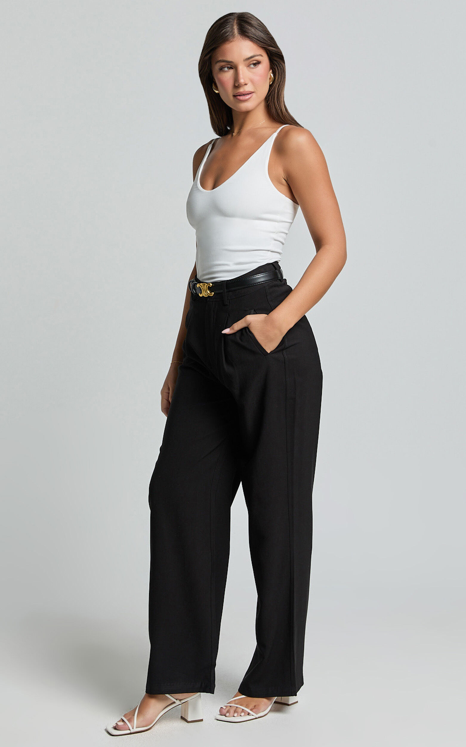 Augustus Pants - High Waisted Wide Leg Tailored Pants in Black