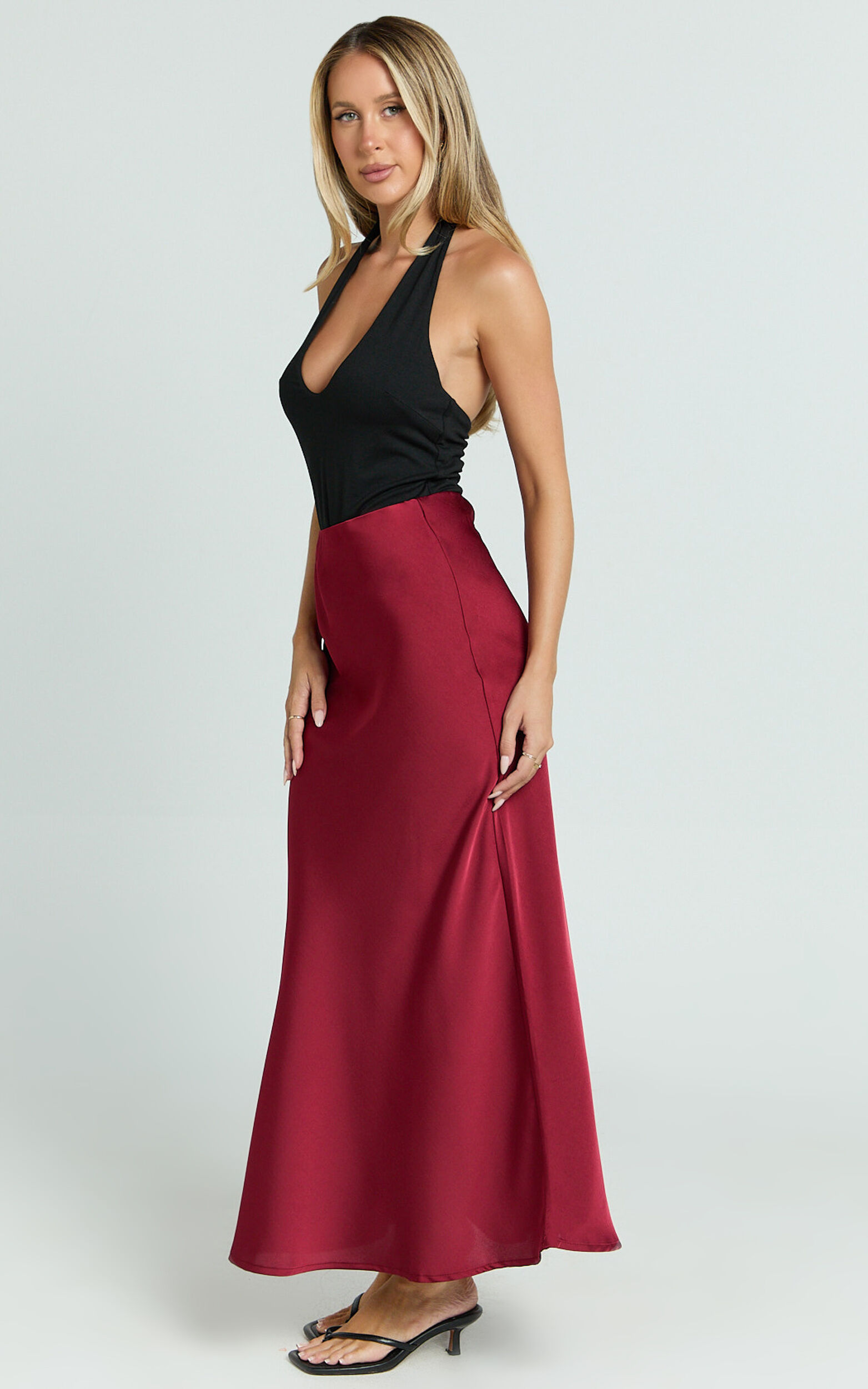 Amari Maxi Skirt - High Waisted Bias Cut Skirt in Wine