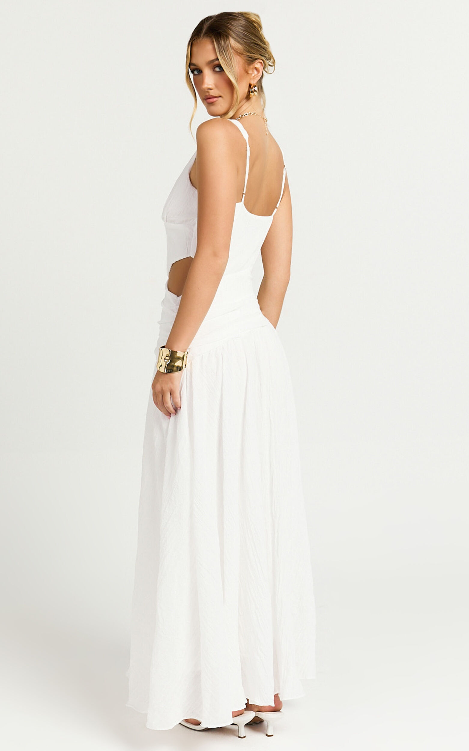Avonneh Maxi Dress - V Neck Drop Waist Dress in White