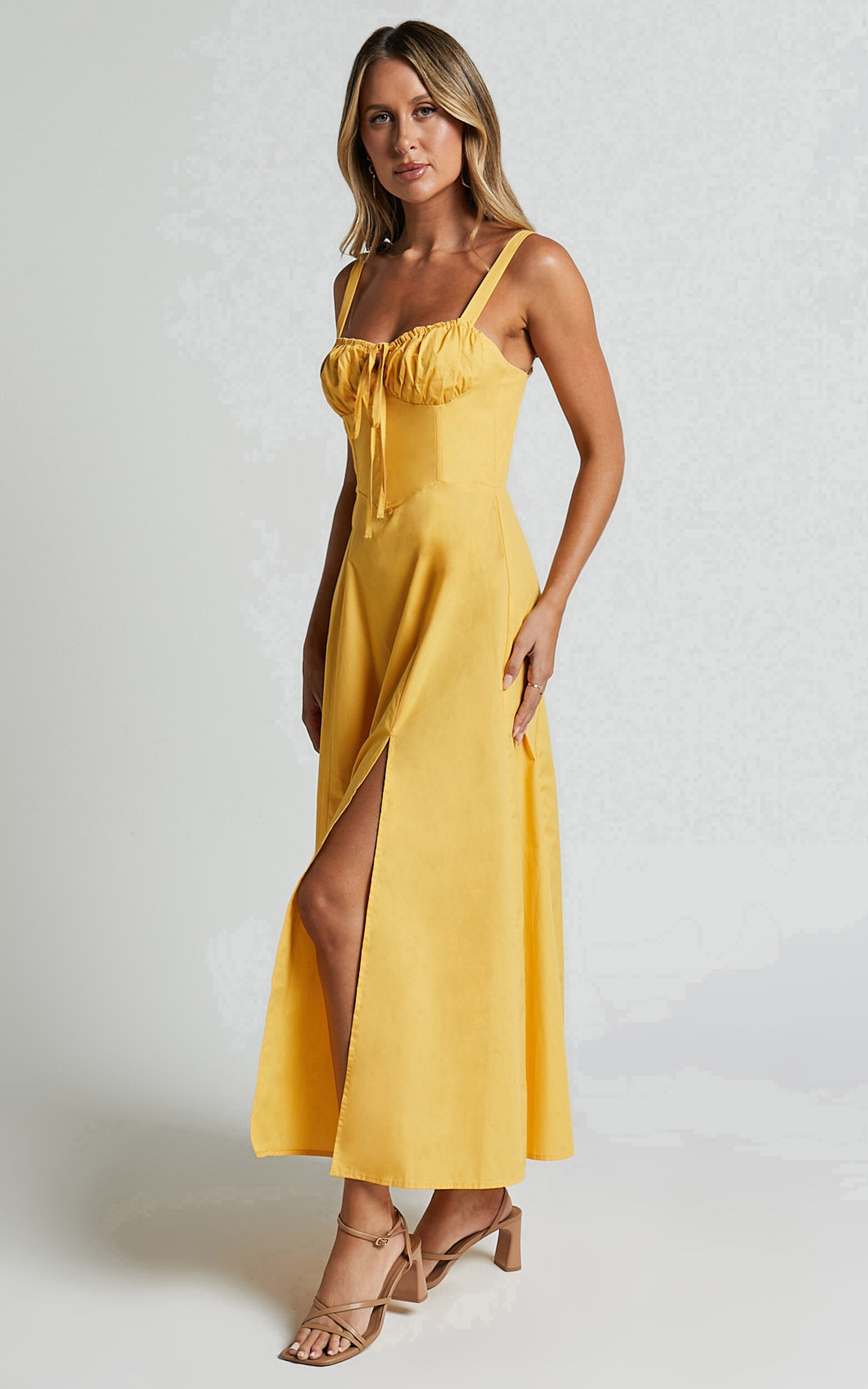Maiya Midi Dress - Tie Front Fitted Bodice Dress in Pineapple