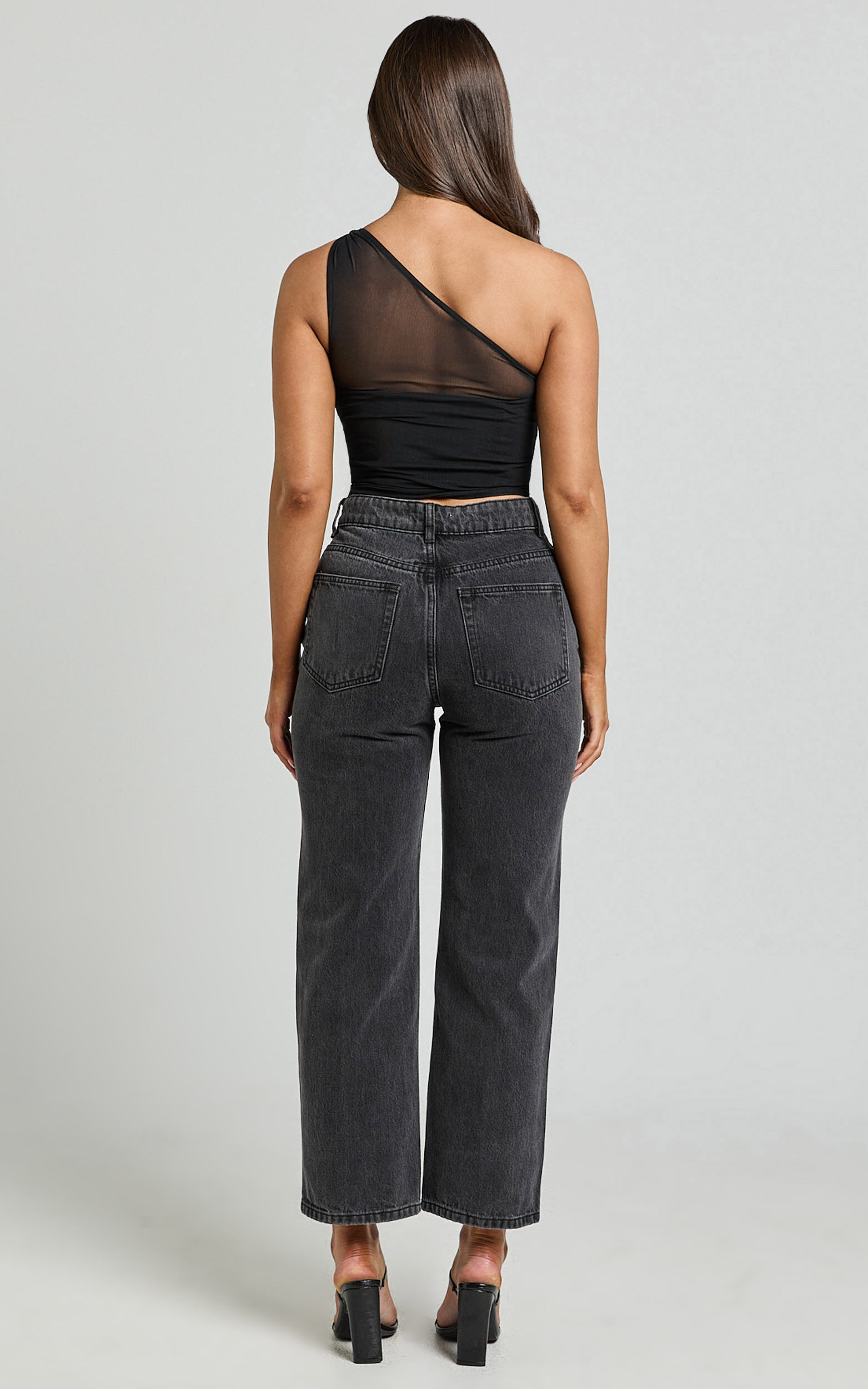 Wilkins Jeans - High Waisted Straight Leg Cropped Hem Jeans in Washed Black