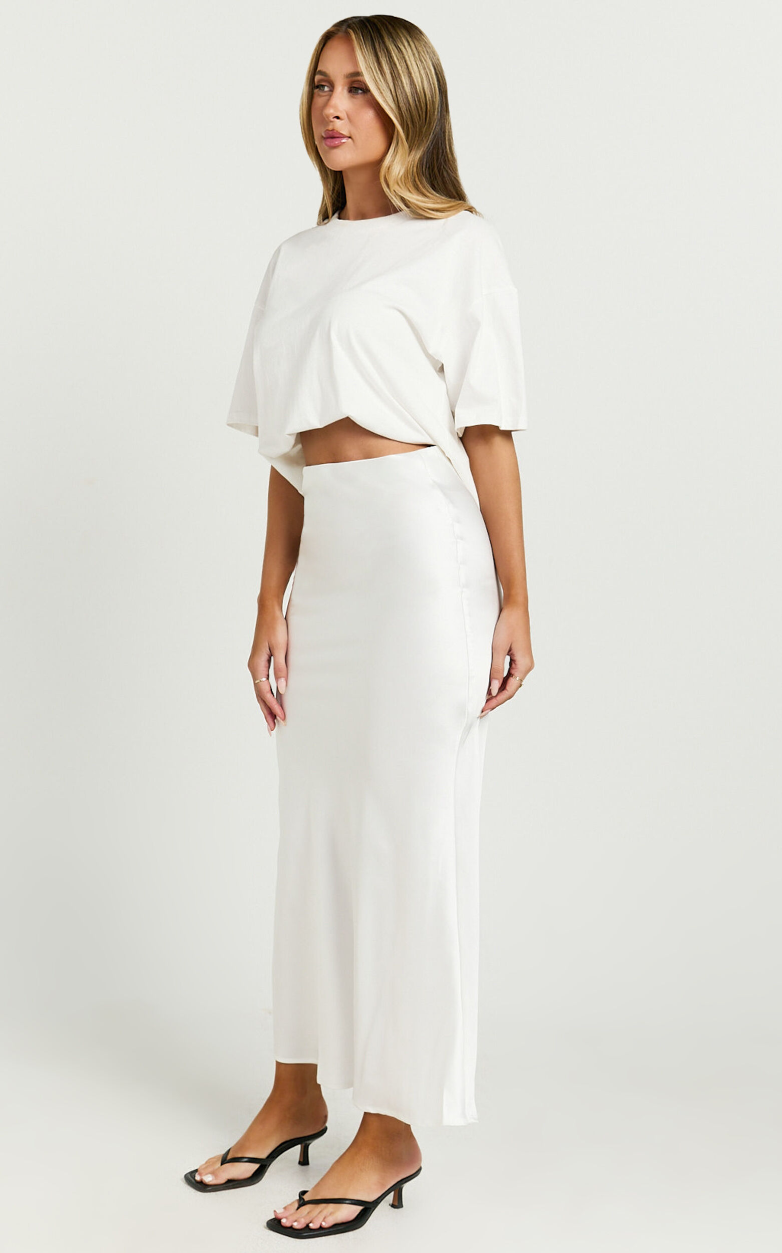 Salina Midi Skirt - Satin Slip Skirt in White