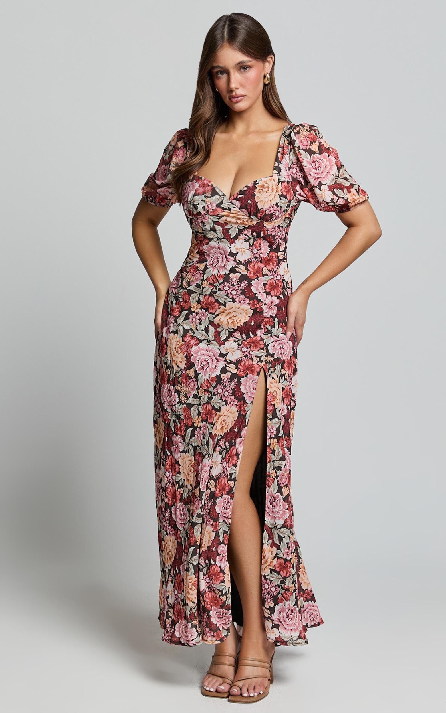 Lorie Maxi Dress - Short Sleeve Cut Out Tie Back Dress in Boheme Floral