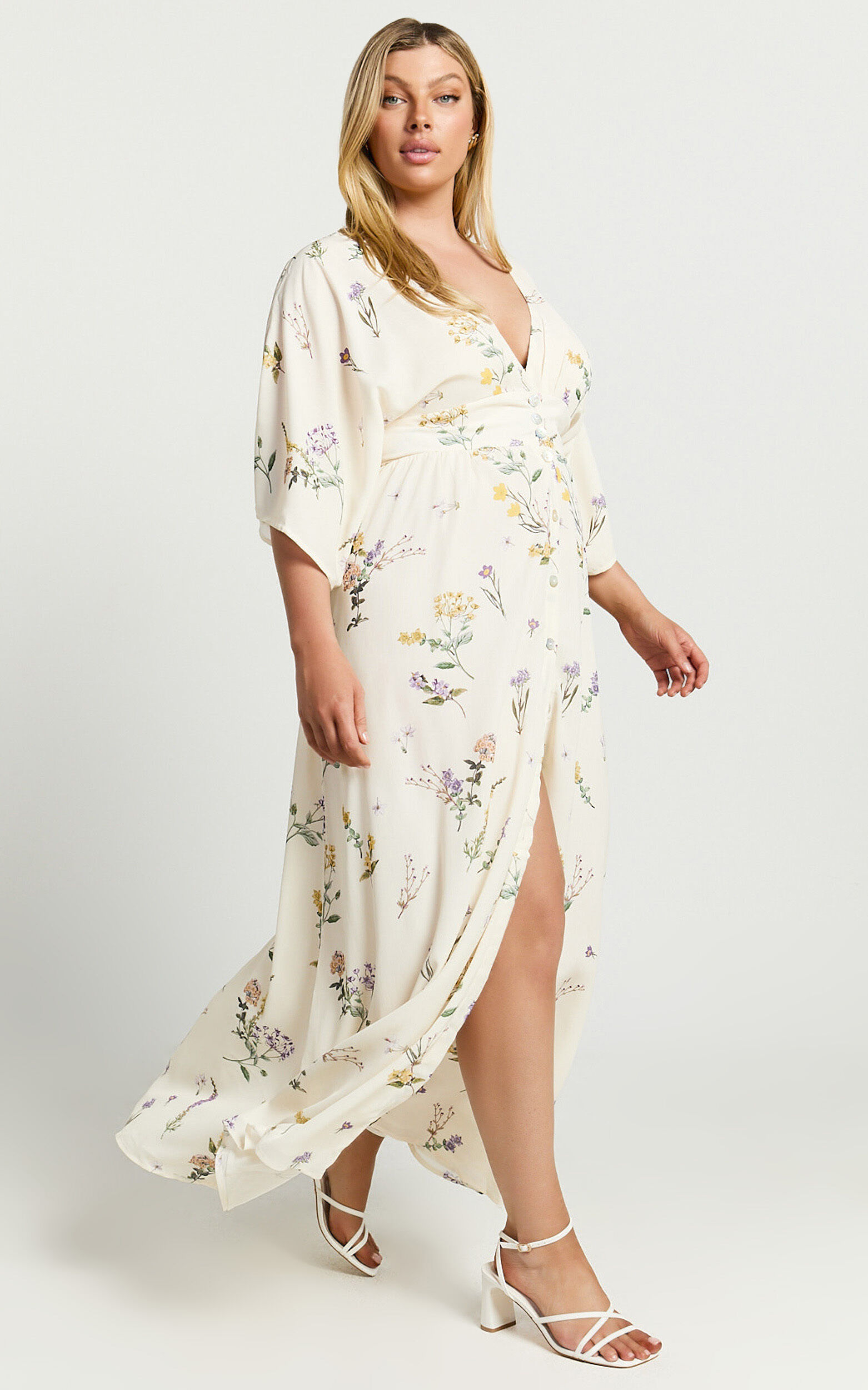 Inka Midi Dress - Short Sleeve Button Down Dress in Botanical Floral