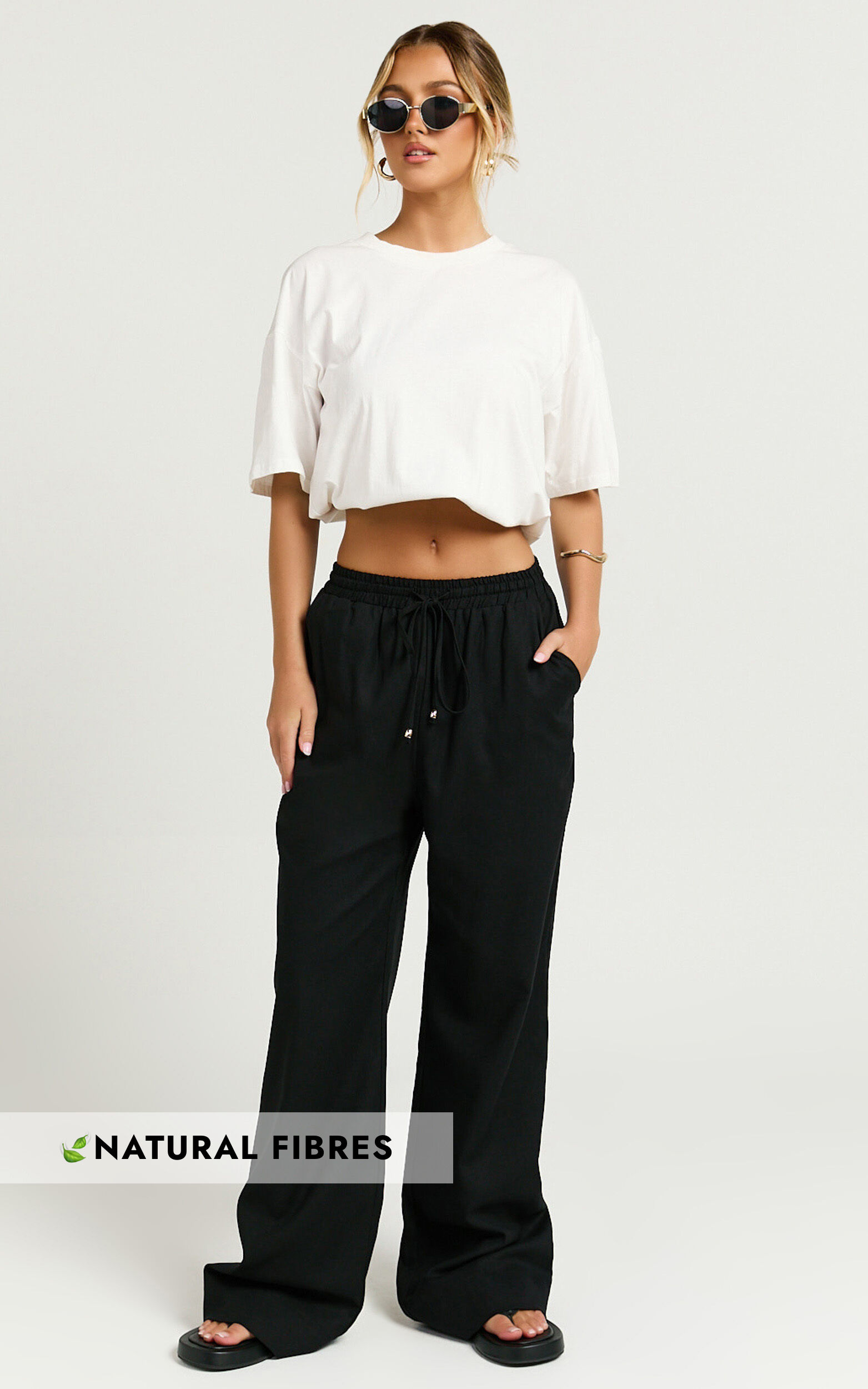 Hamilton Linen Pants - Straight Elasticated Mid Waist Pants in Black