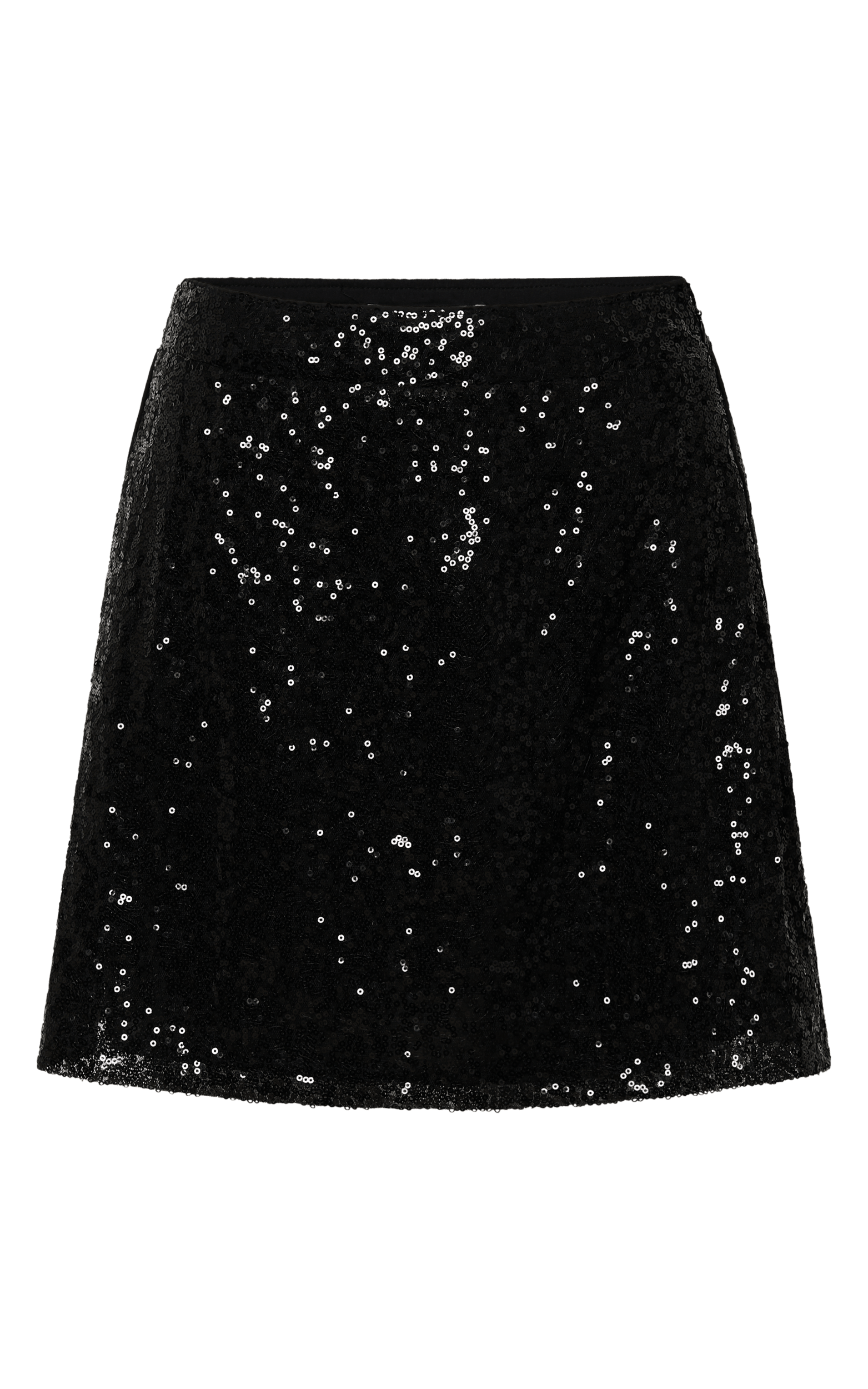 Elswyth Mini Skirt - Side Split Sequin Skirt in Black Sequin