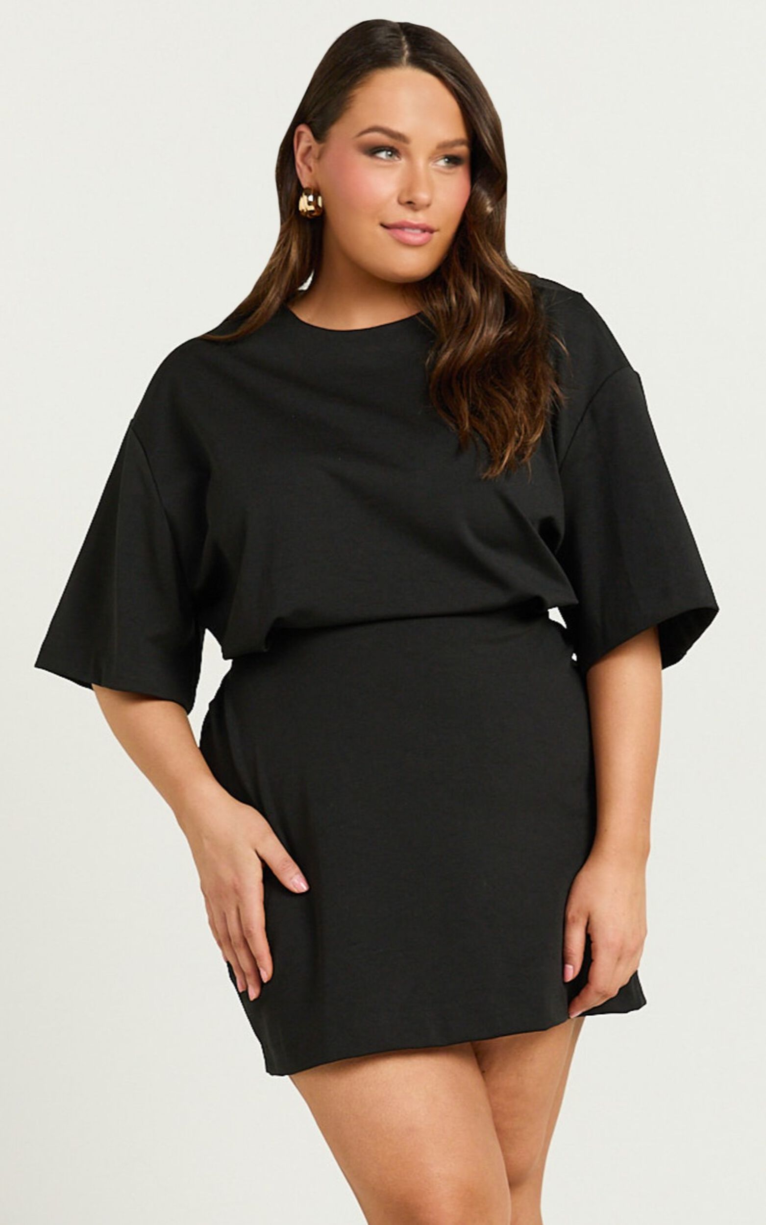 Karyna Mini Dress - Short Sleeve Boxy T-shirt Dress in Black