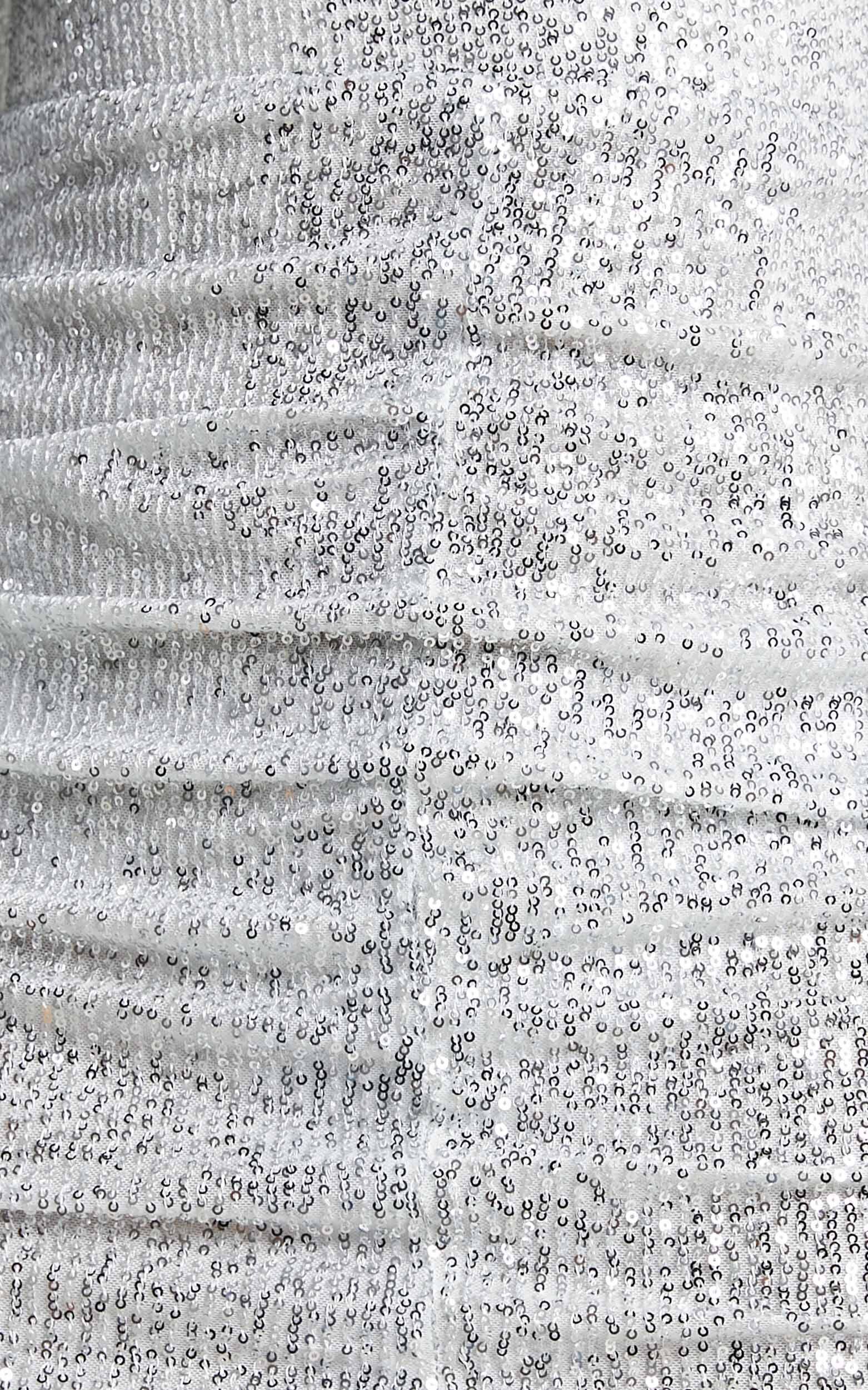 Rhylee Mini Dress - Long Sleeve Ruched Dress in Silver Sequin