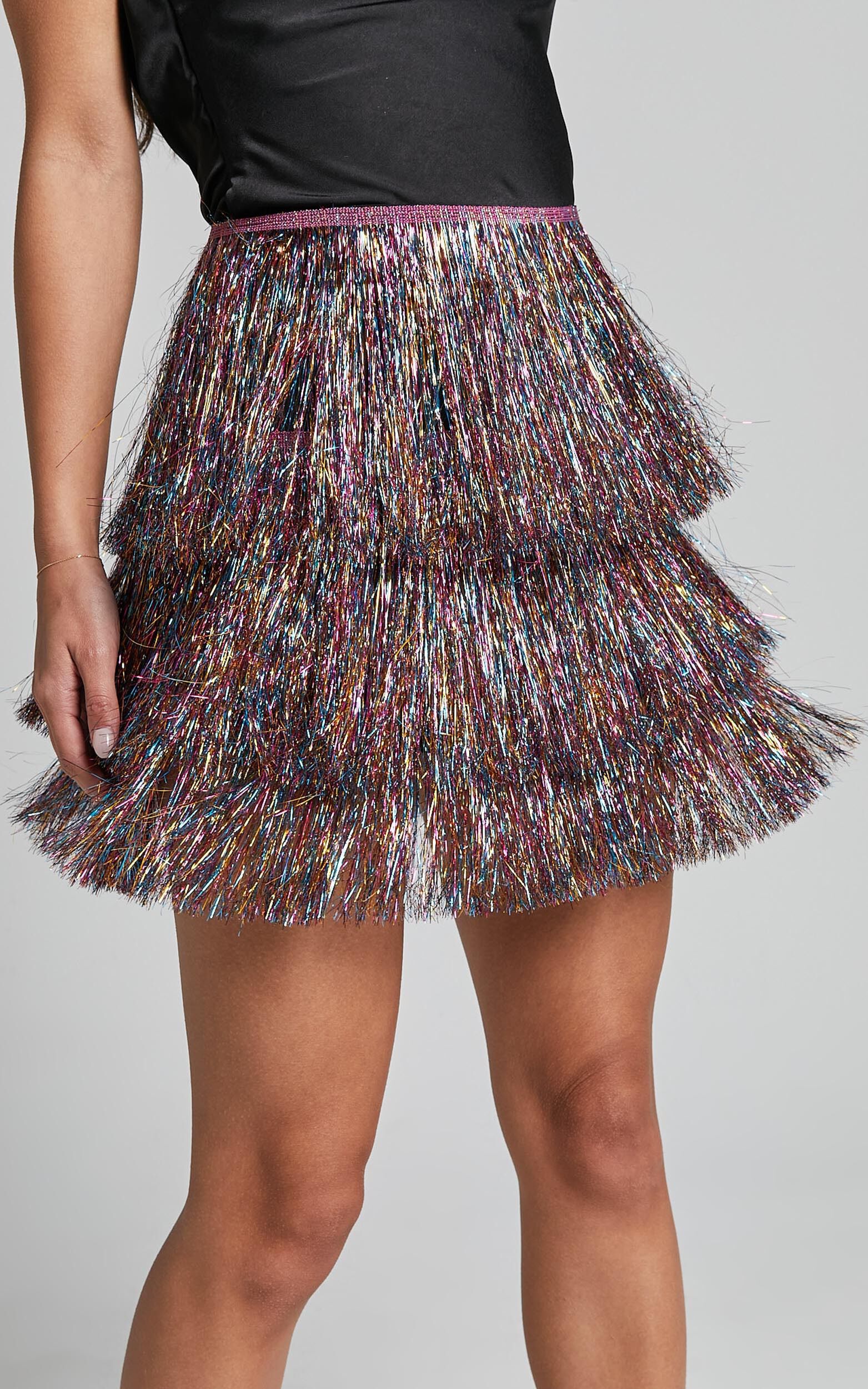 Jenalyn Skort - Fringe Layered Skort in Multi