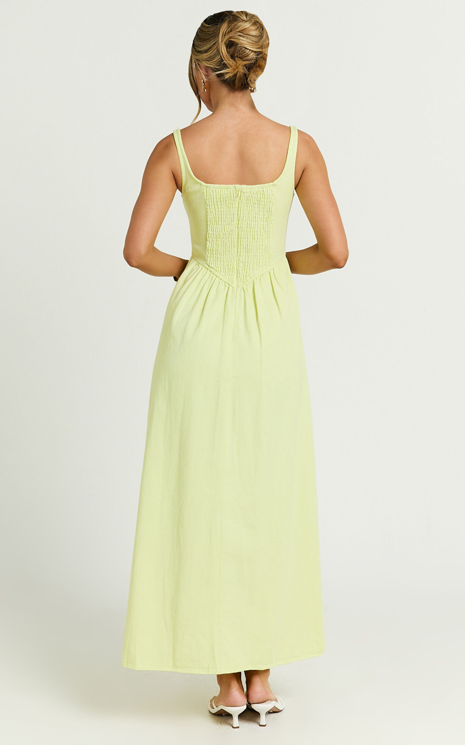 Rhaziya Midi Dress - Sleeveless Straight Neck Fit and Flare Dress in Citrus