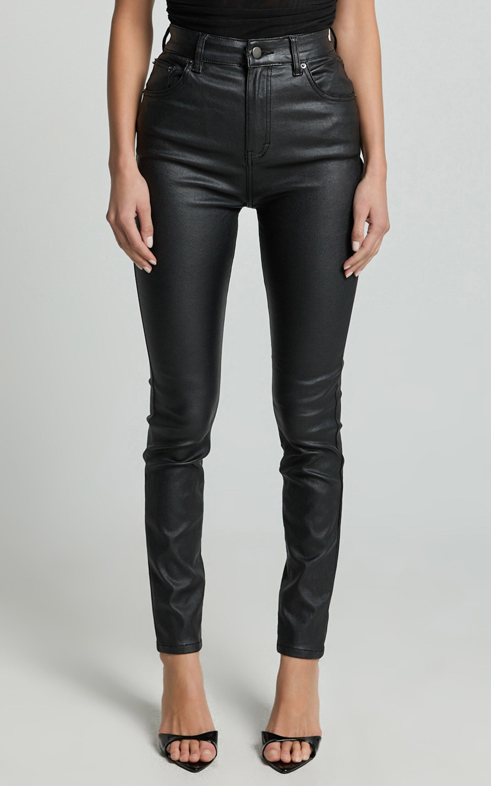 Whinnie Jeans - High Waist Skinny Coated Denim Jeans in Black