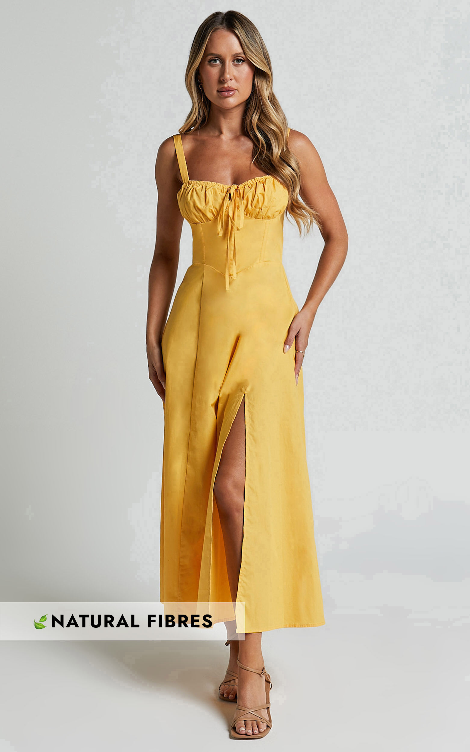Maiya Midi Dress - Tie Front Fitted Bodice Dress in Pineapple