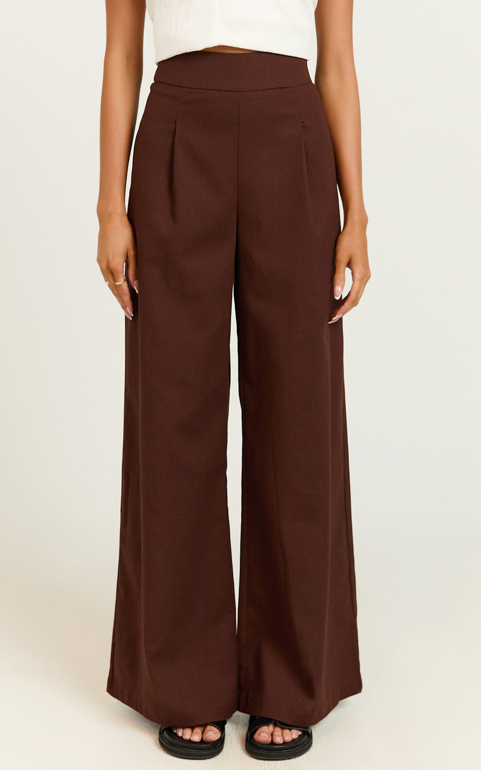 Alina Pants - Linen High Waisted Wide Leg Relaxed Pants in Chocolate