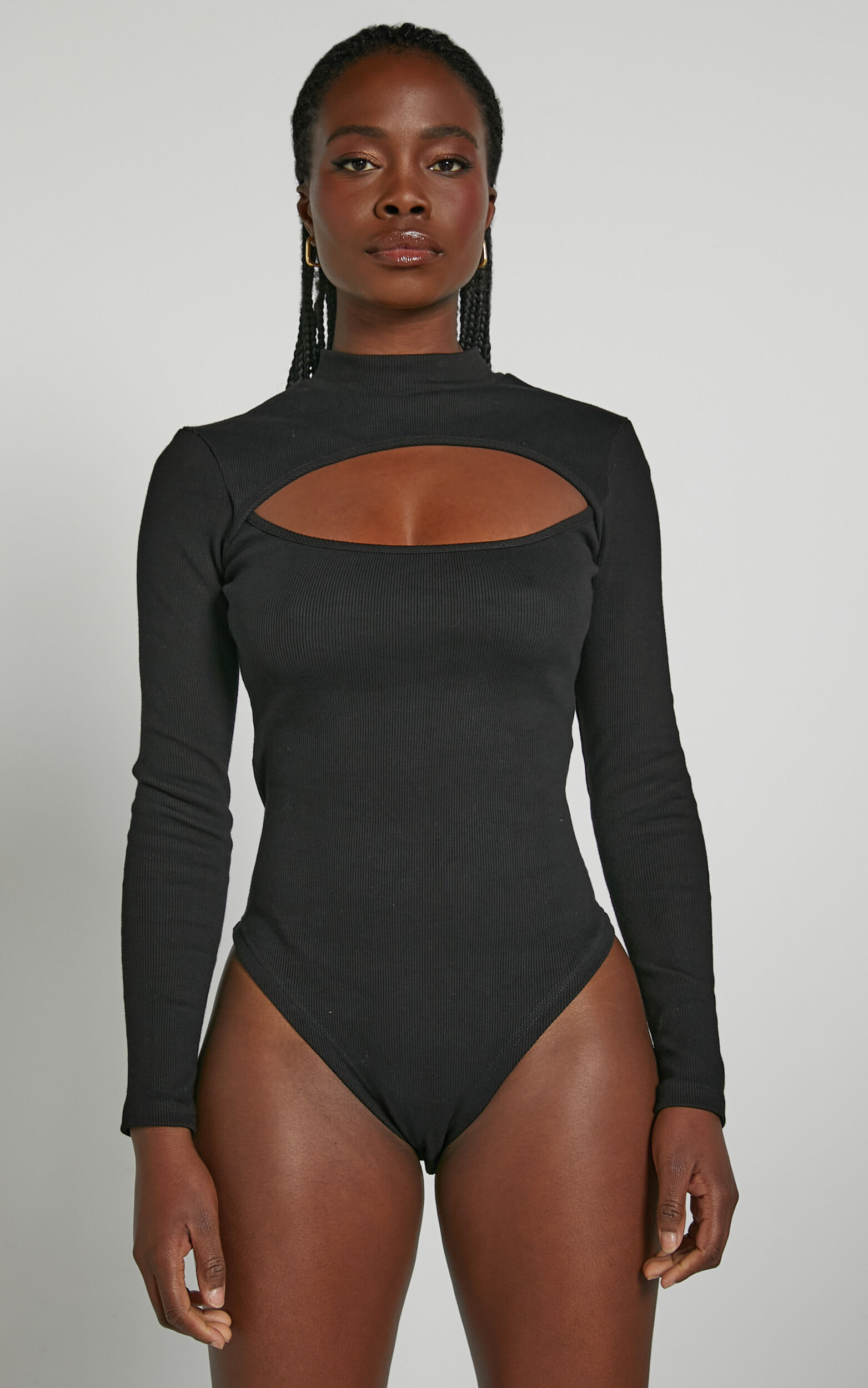 Cynlee Bodysuit - Cut Out Long Sleeve Bodysuit in Black