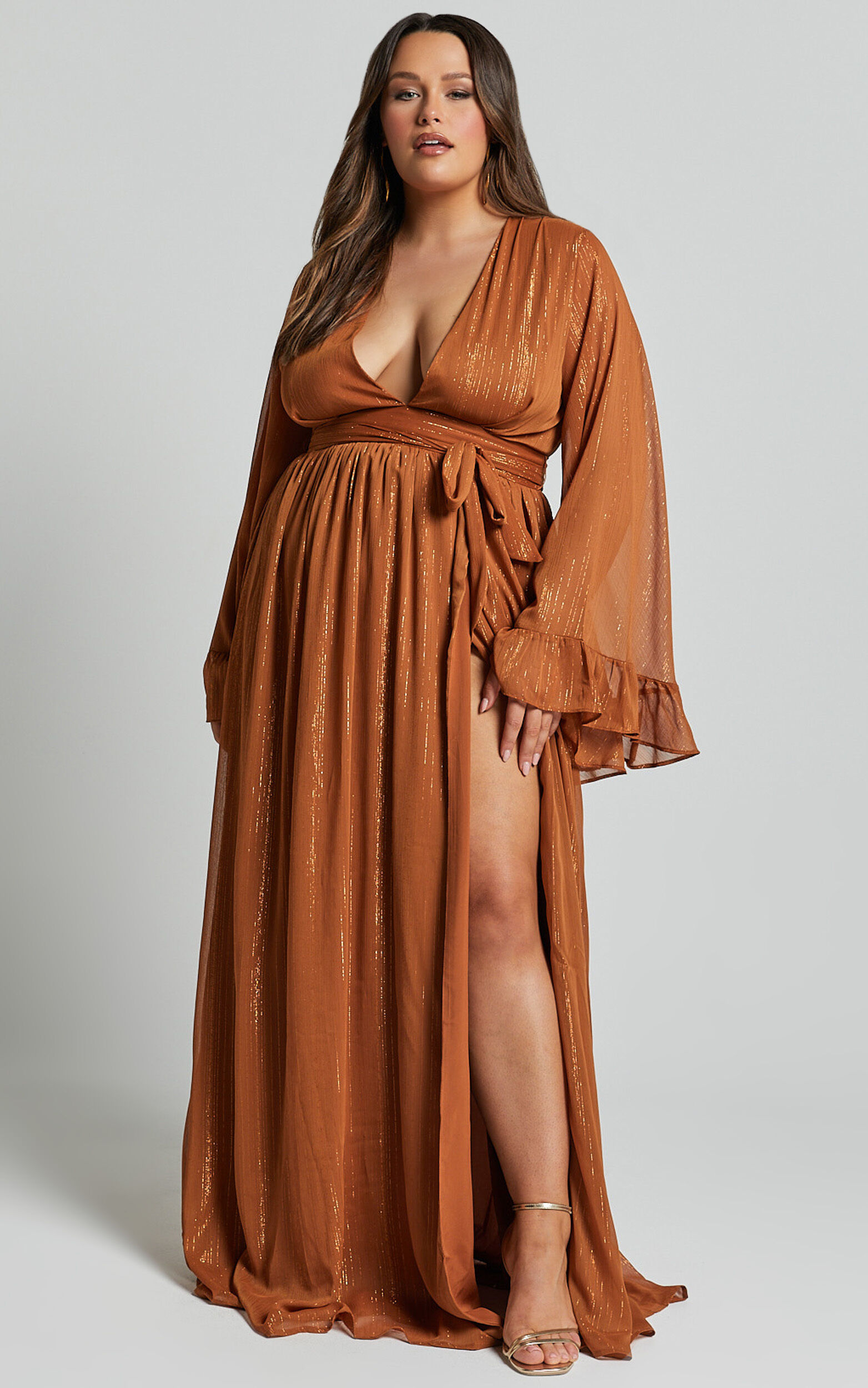Dangerous Woman Maxi Dress - Plunge Thigh Split Dress in Rust