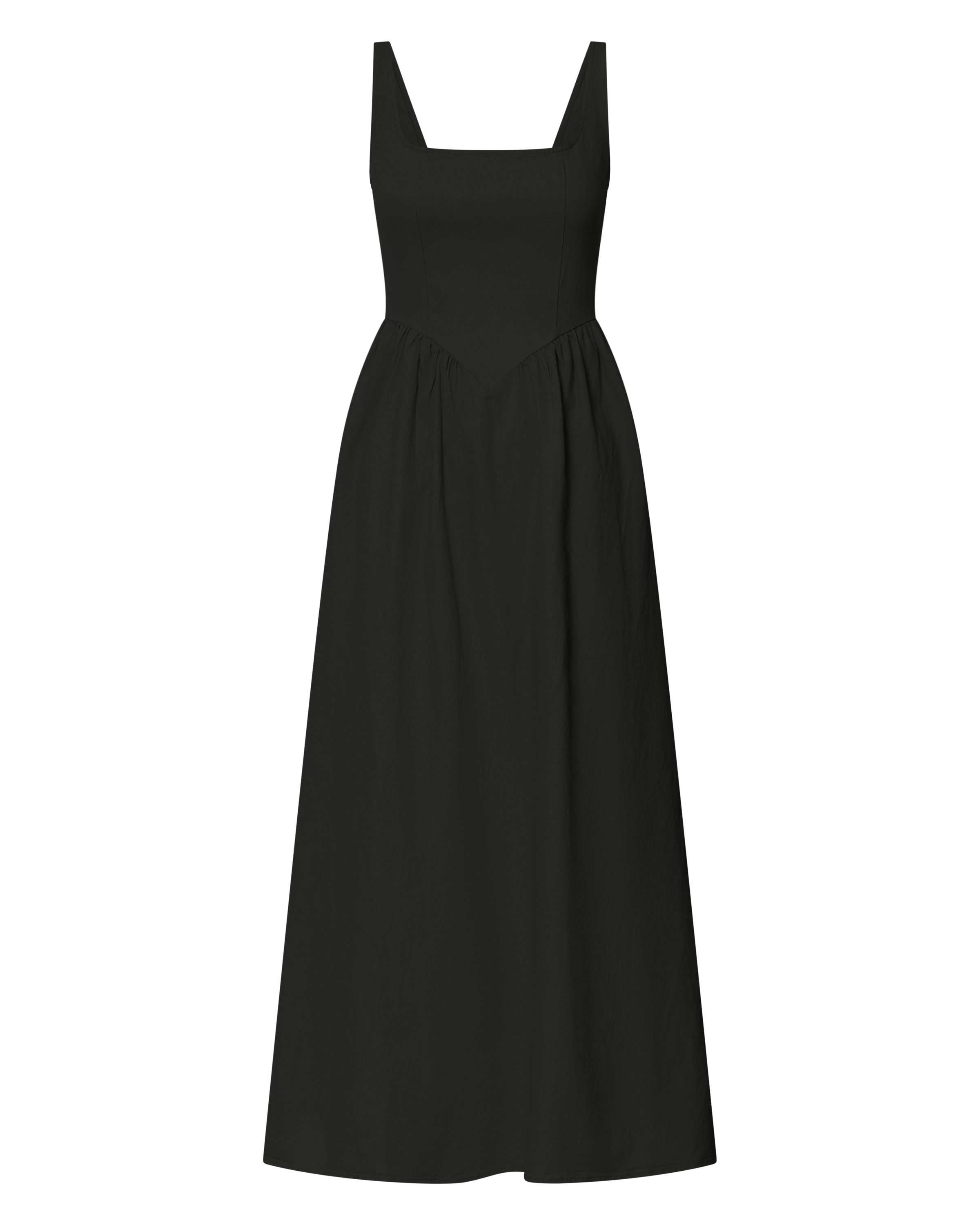 Rhaziya Midi Dress - Sleeveless Straight Neck Fit and Flare Dress in Black