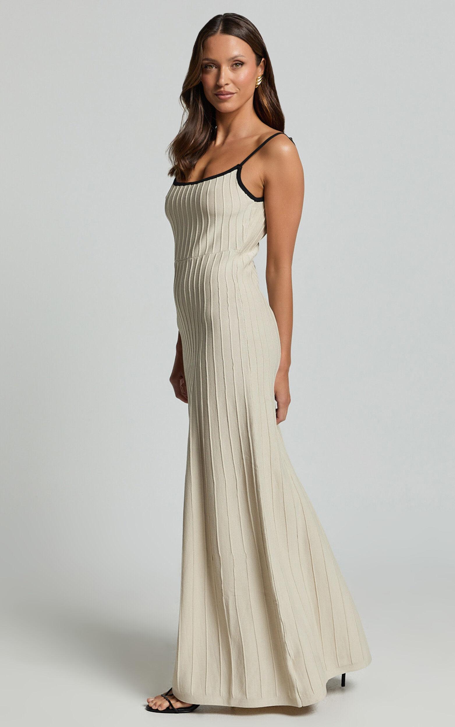 Melody Maxi Dress - Panelled Knit Contrast Detail Dress in Oat