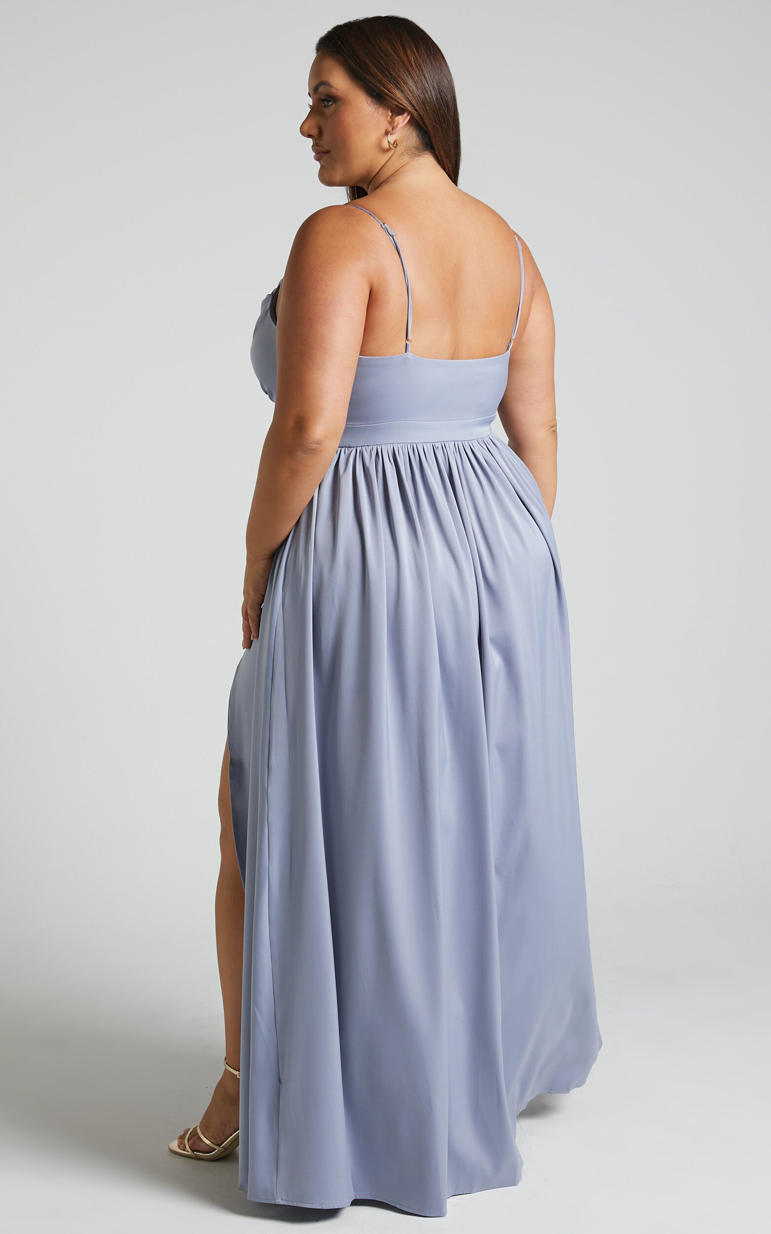 Gemalyn Maxi Dress - Cowl Neck Thigh Split Dress in Sky Blue