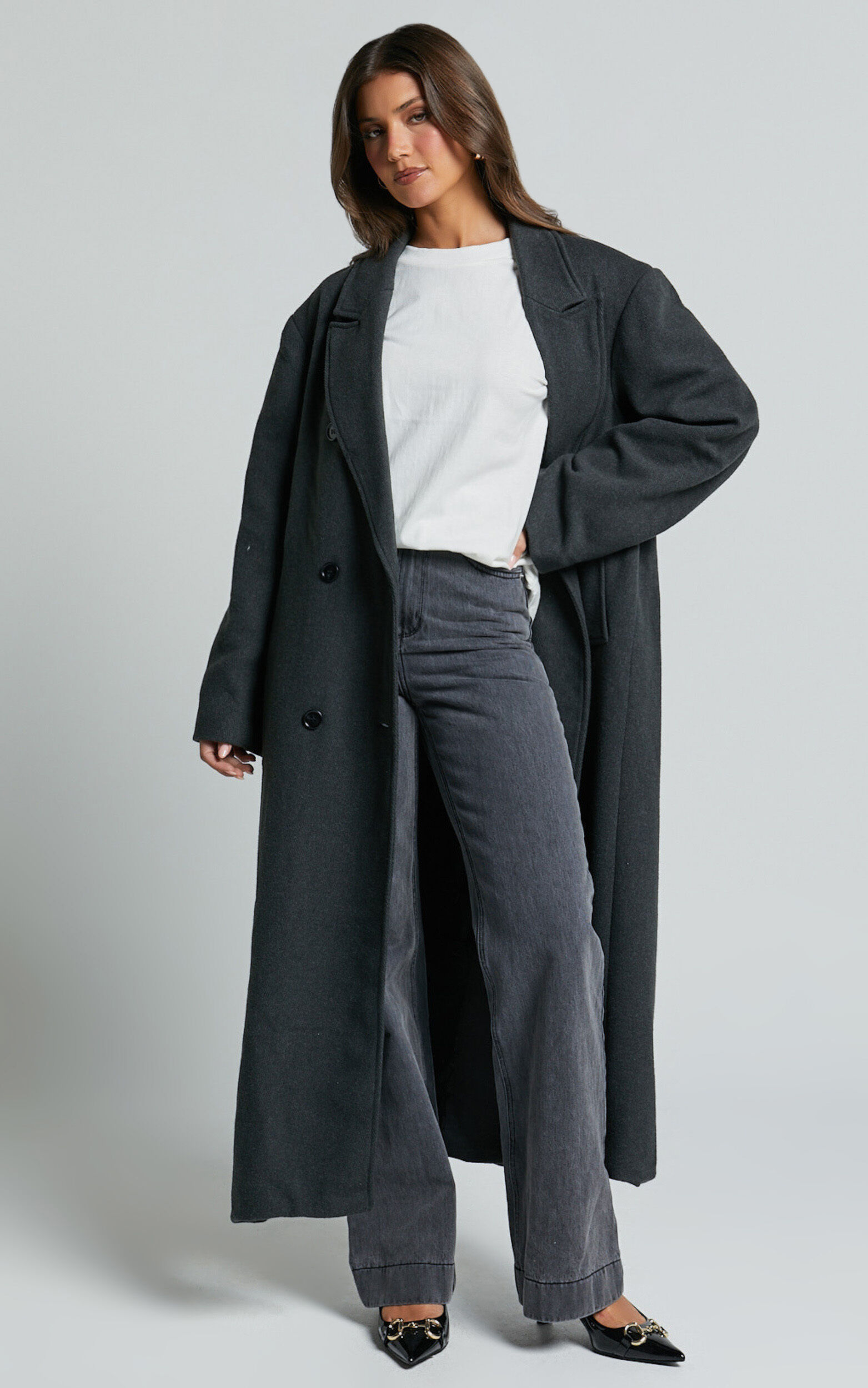 Silvena Coat - Oversized Longline Tailored Coat in Slate Grey