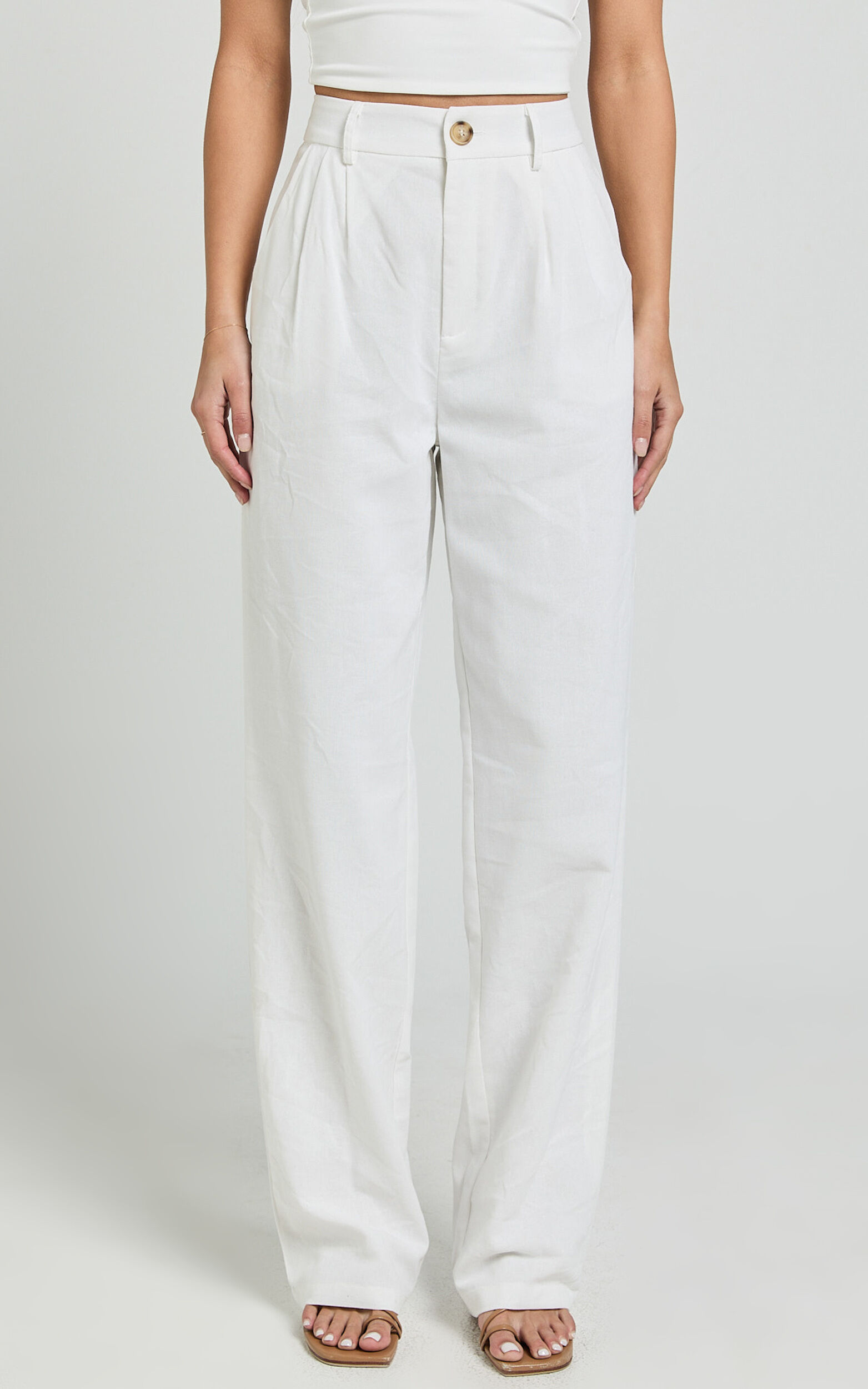 Kiraye Pants - Linen High Waist Tailored Pants in Off White