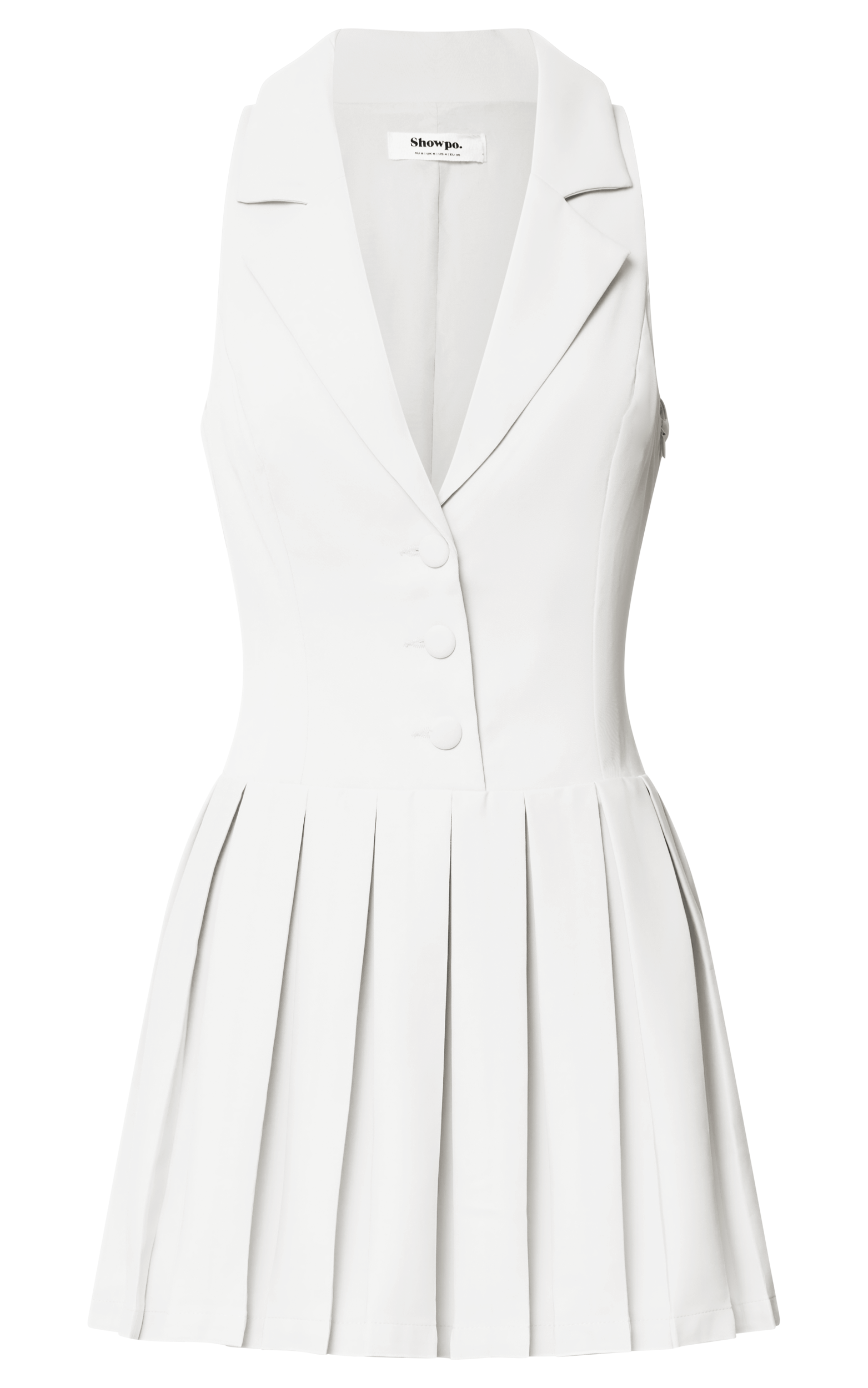 Hannah Mini Dress - Tailored Button Down Pleated Mini Dress in White