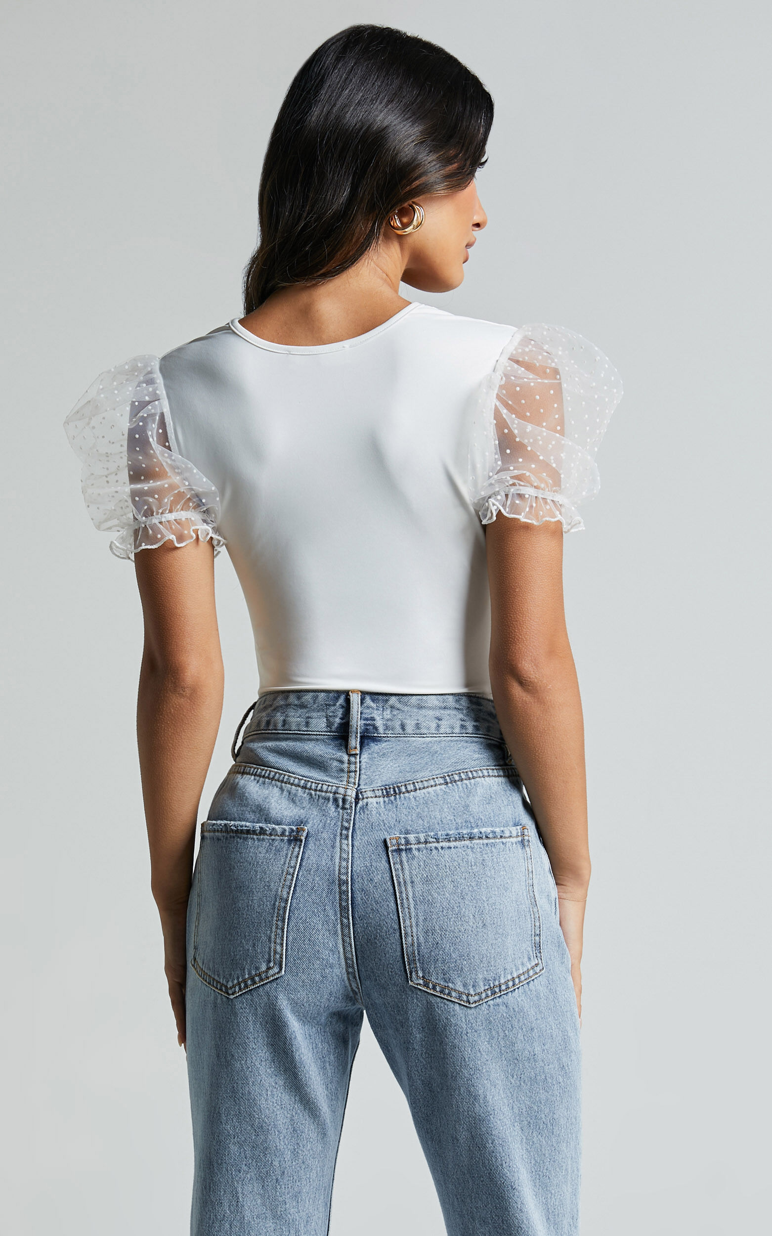 Briggs Bodysuit - Sheer Puff Sleeve in Ivory