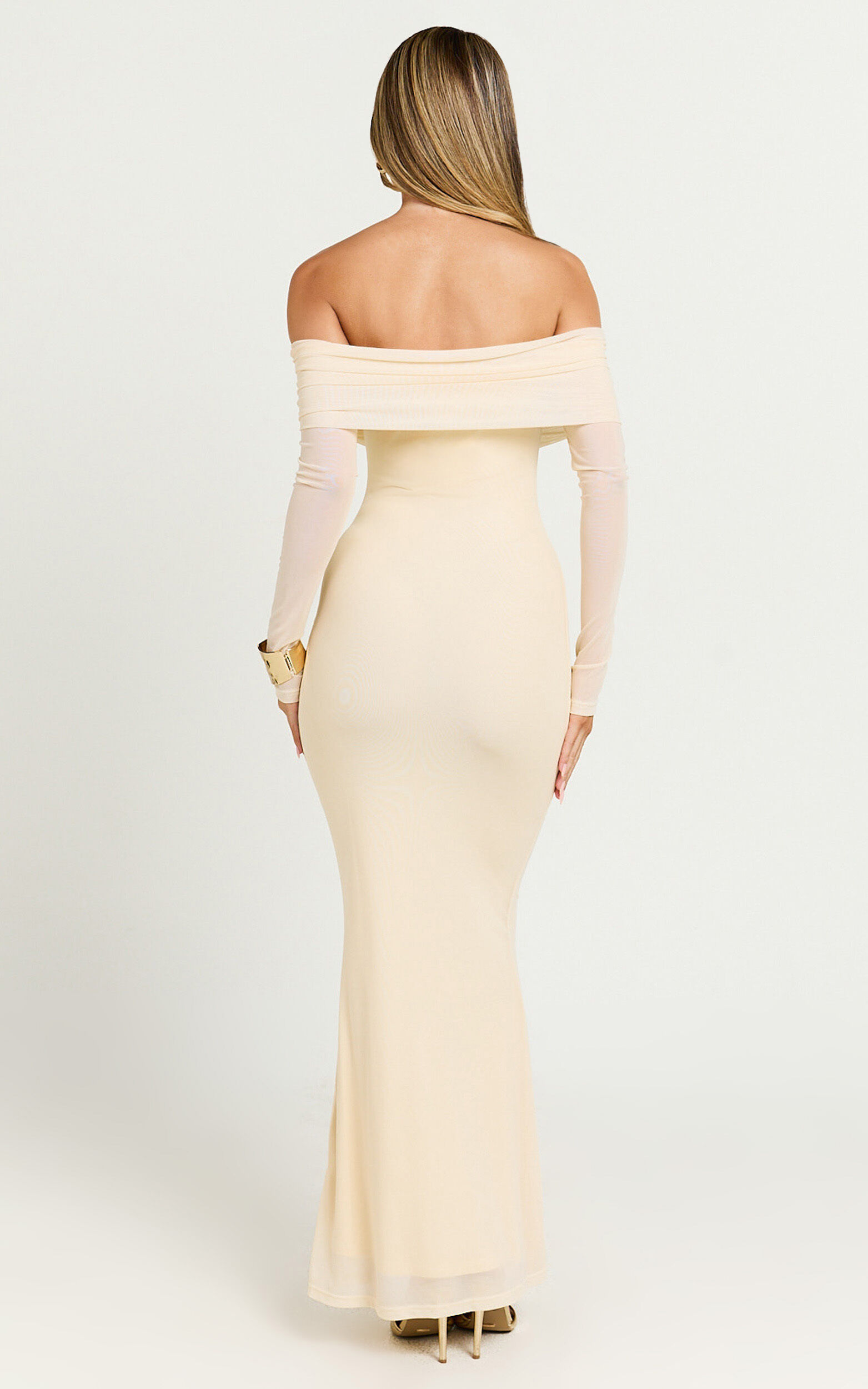 Bethanie Maxi Dress - Off The Shoulder Mesh Dress in Cream