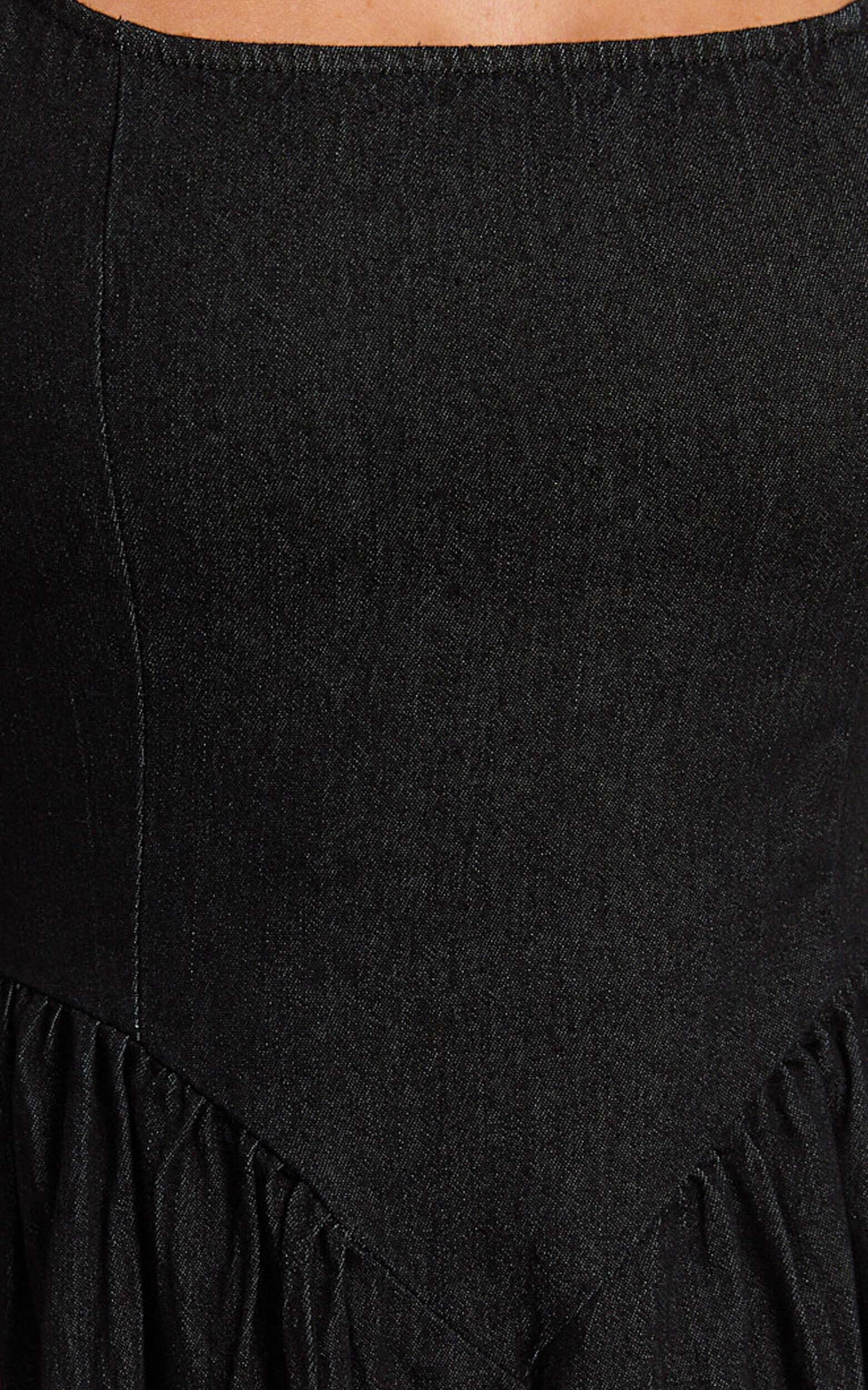 Rhaziya Midi Dress - Sleeveless Straight Neck Fit and Flare Dress in Black