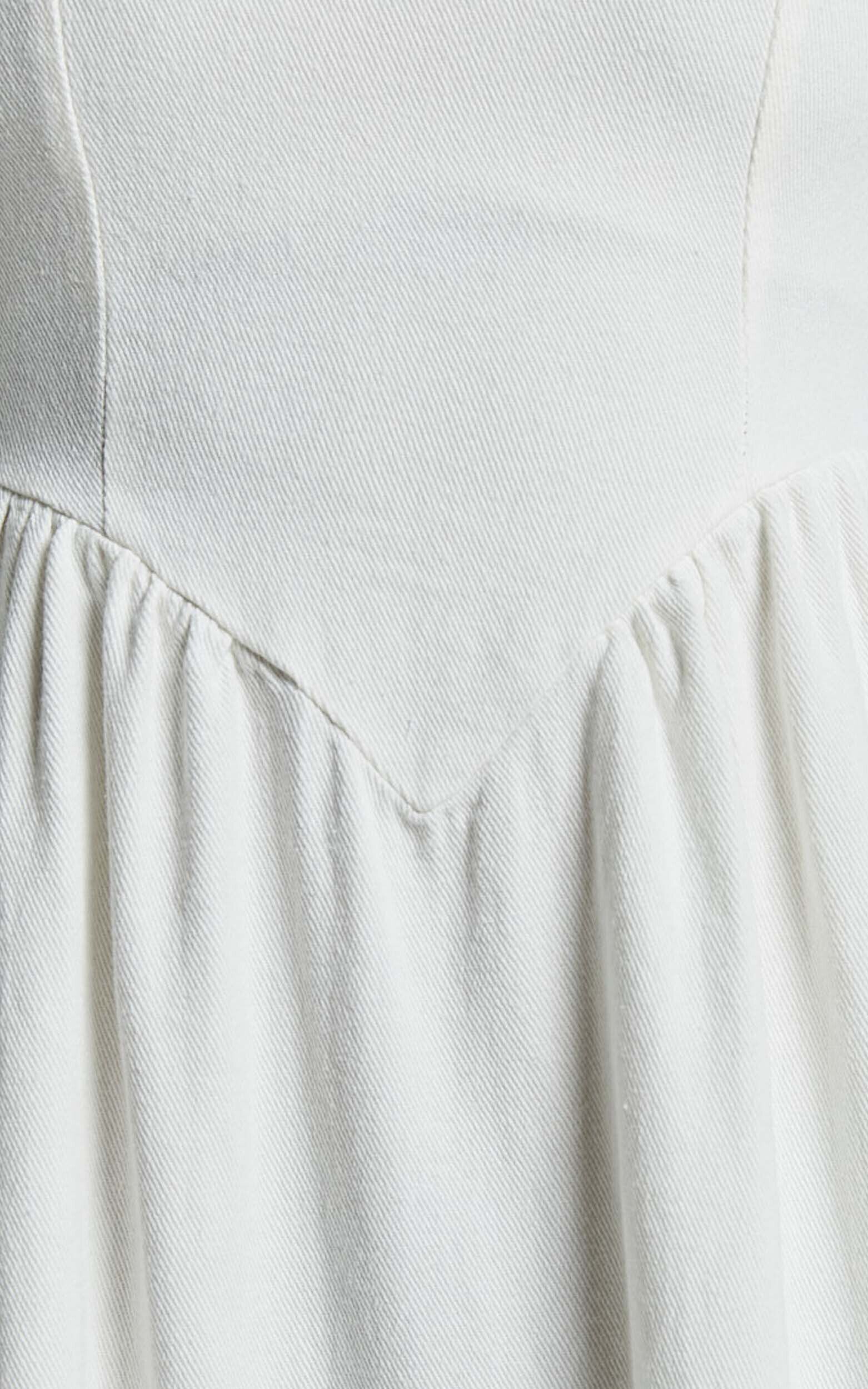 Rhaziya Midi Dress - Sleeveless Straight Neck Fit and Flare Dress in White