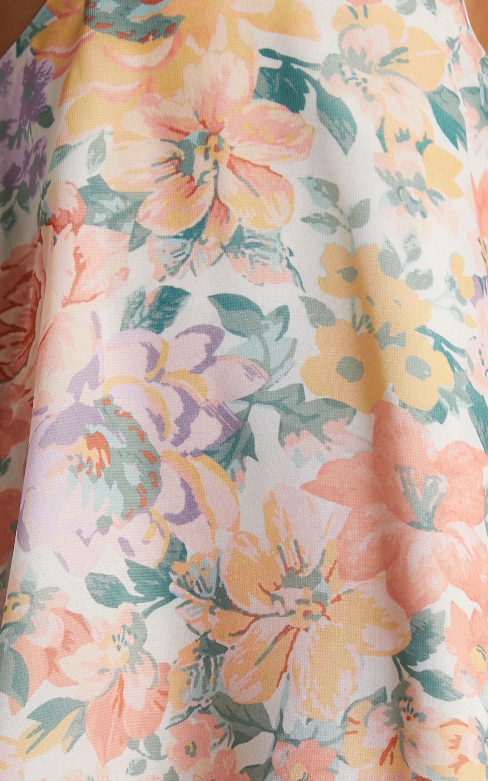 Ebonee Mini Dress - Puff Sleeve Cut Out Dress in Flower Crown