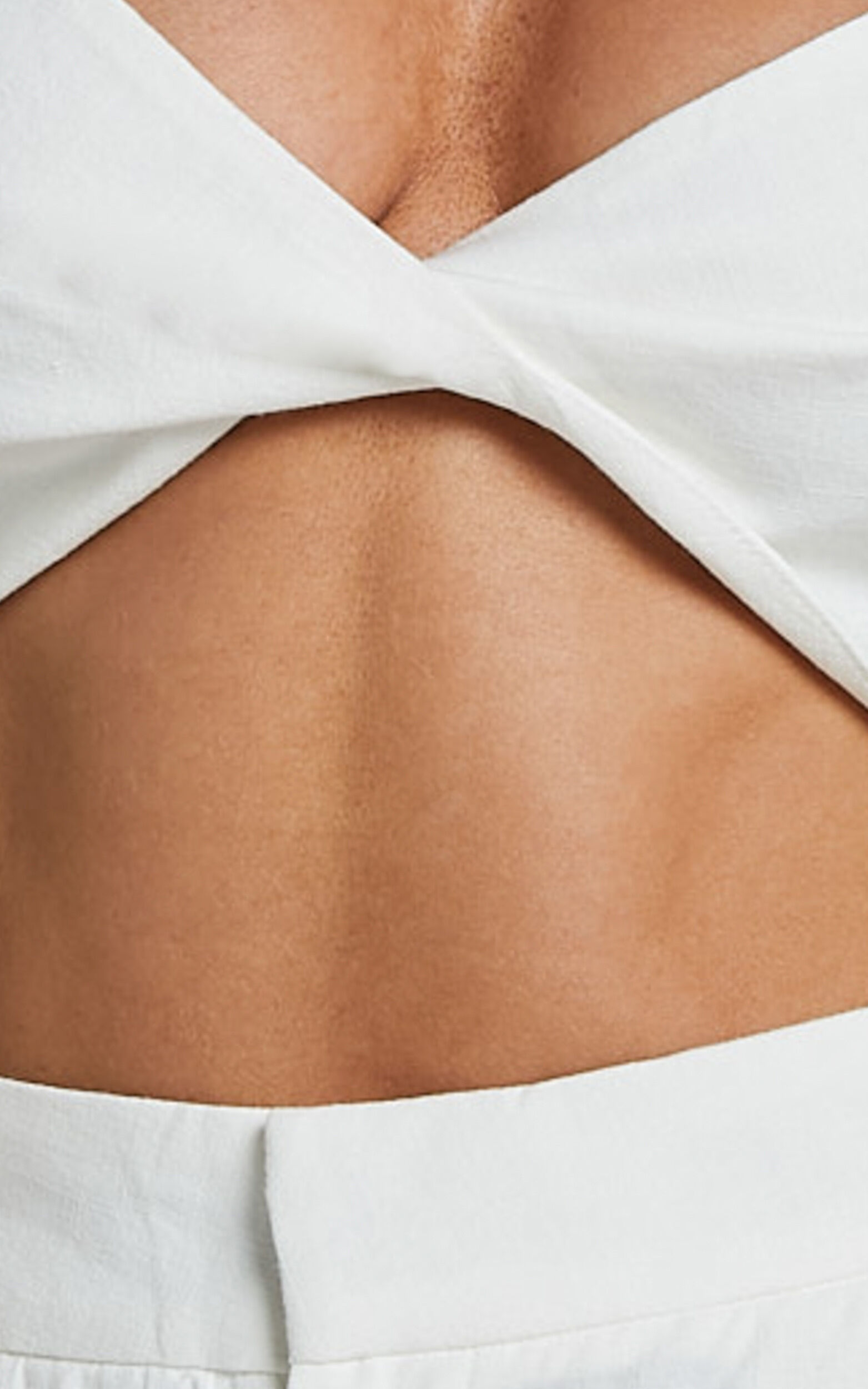 Kingston Two Piece Set - Twist Front Twill and Wide Leg Pants Set in White