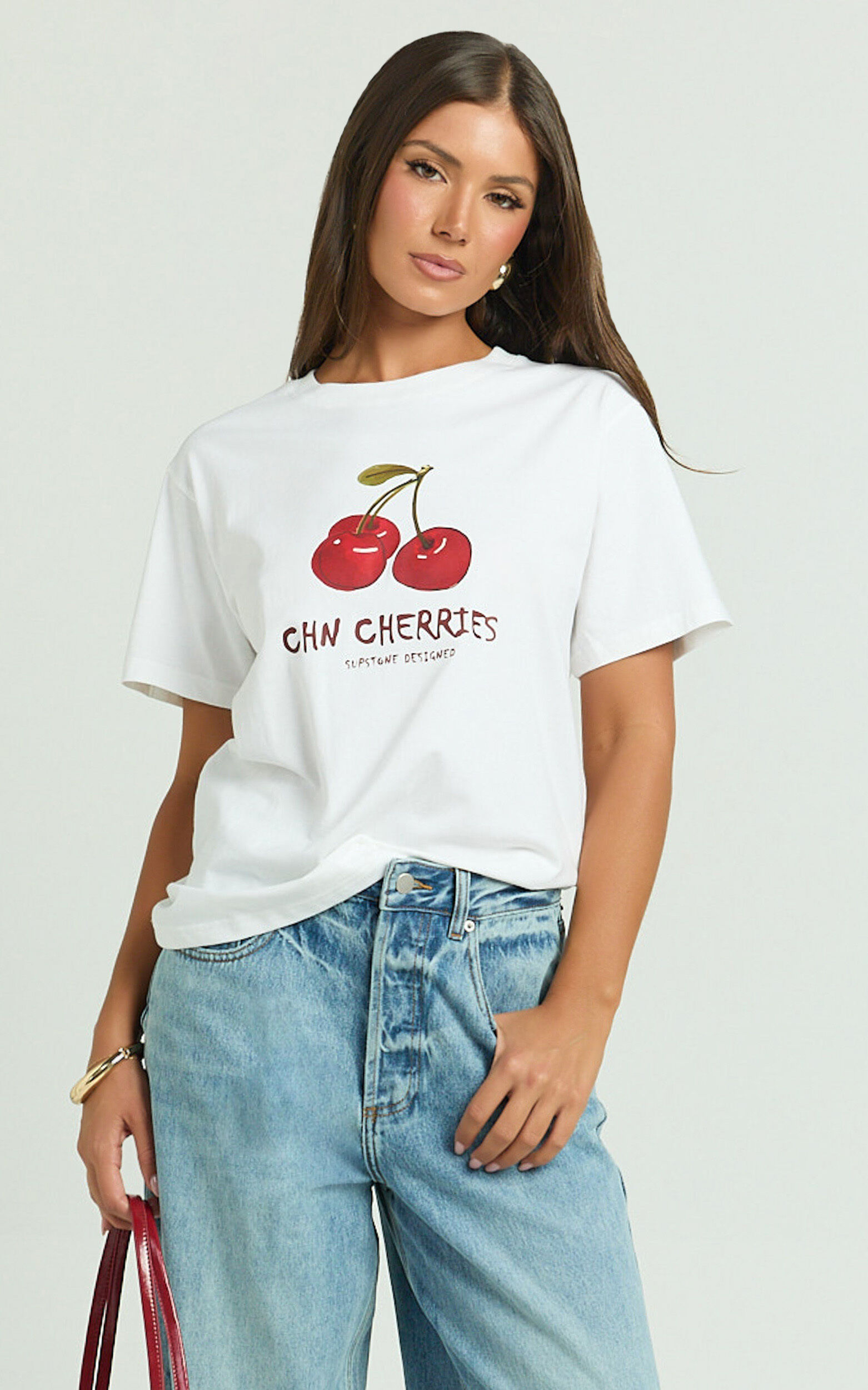 Dolce Top - Oversized Cherry  Print Tee in White
