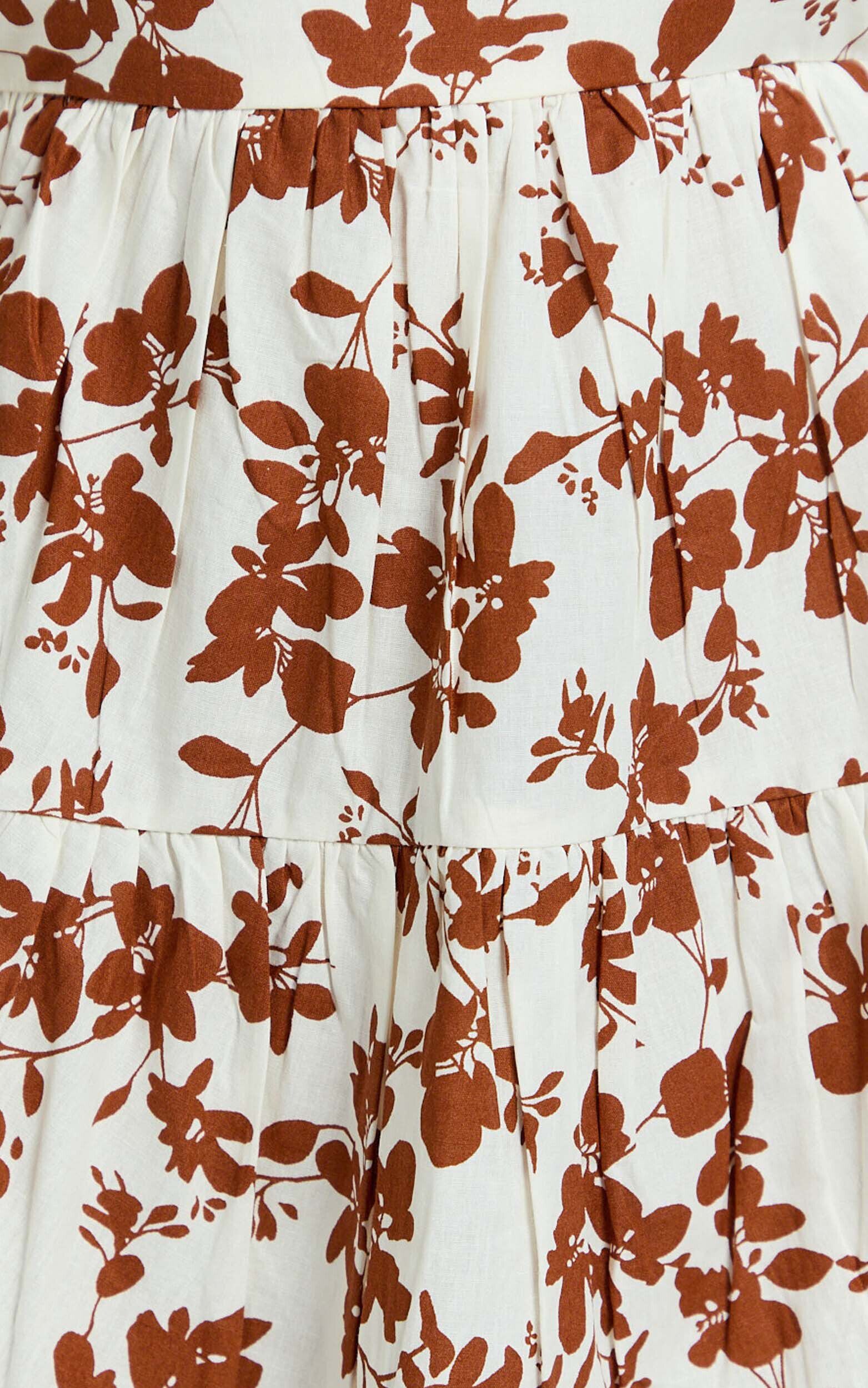 Lorelle Mini Dress - Straight Neck Tiered Dress in Shadow Floral