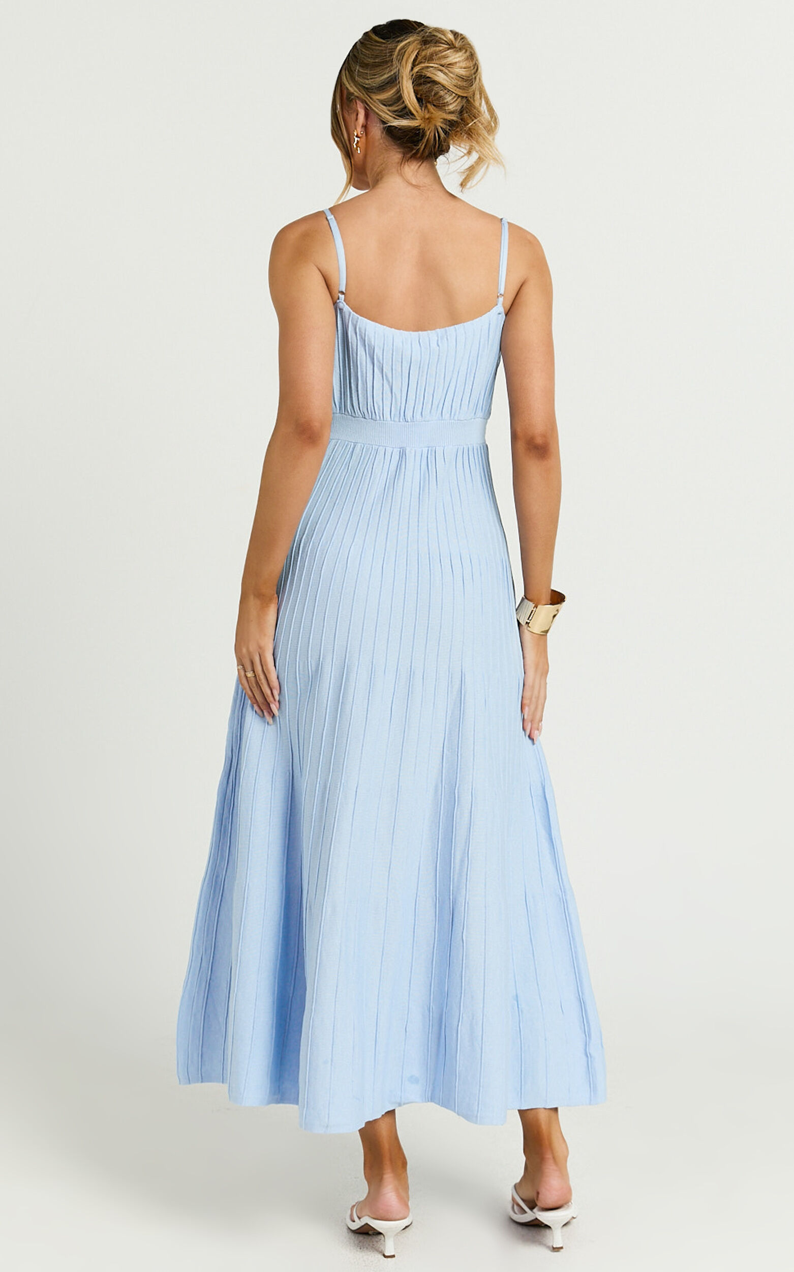 Donissa Midi Dress - Panelled Knit Dress in Blue