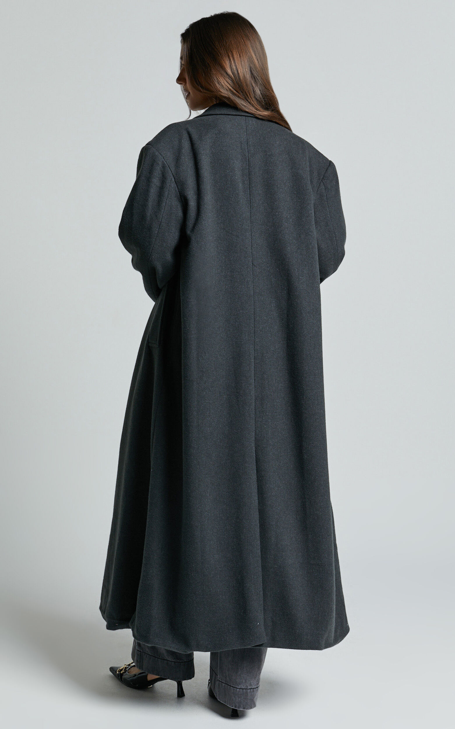 Silvena Coat - Oversized Longline Tailored Coat in Slate Grey