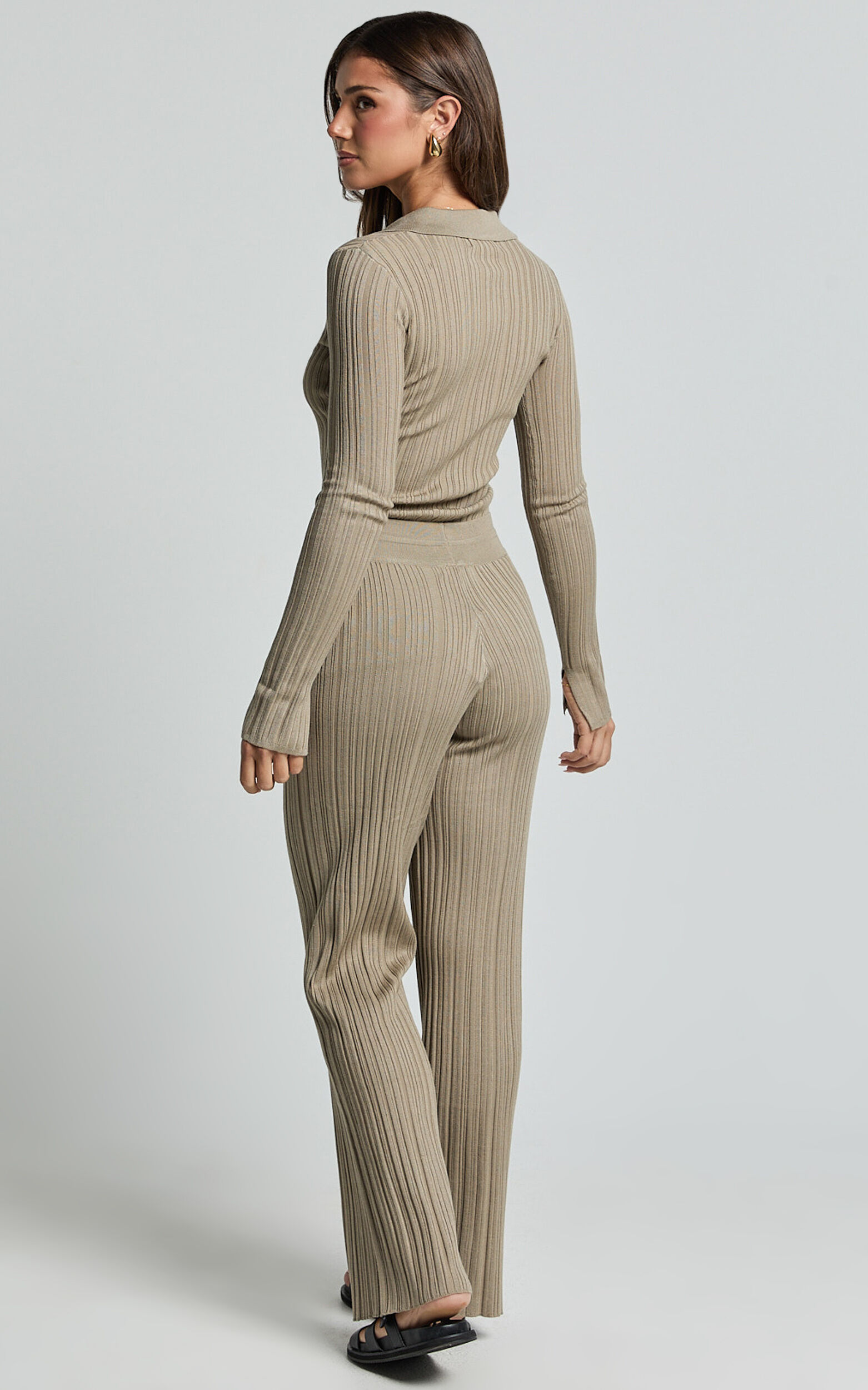 Kelsey Pants - High Drawstring Waist Knit Pants in Taupe