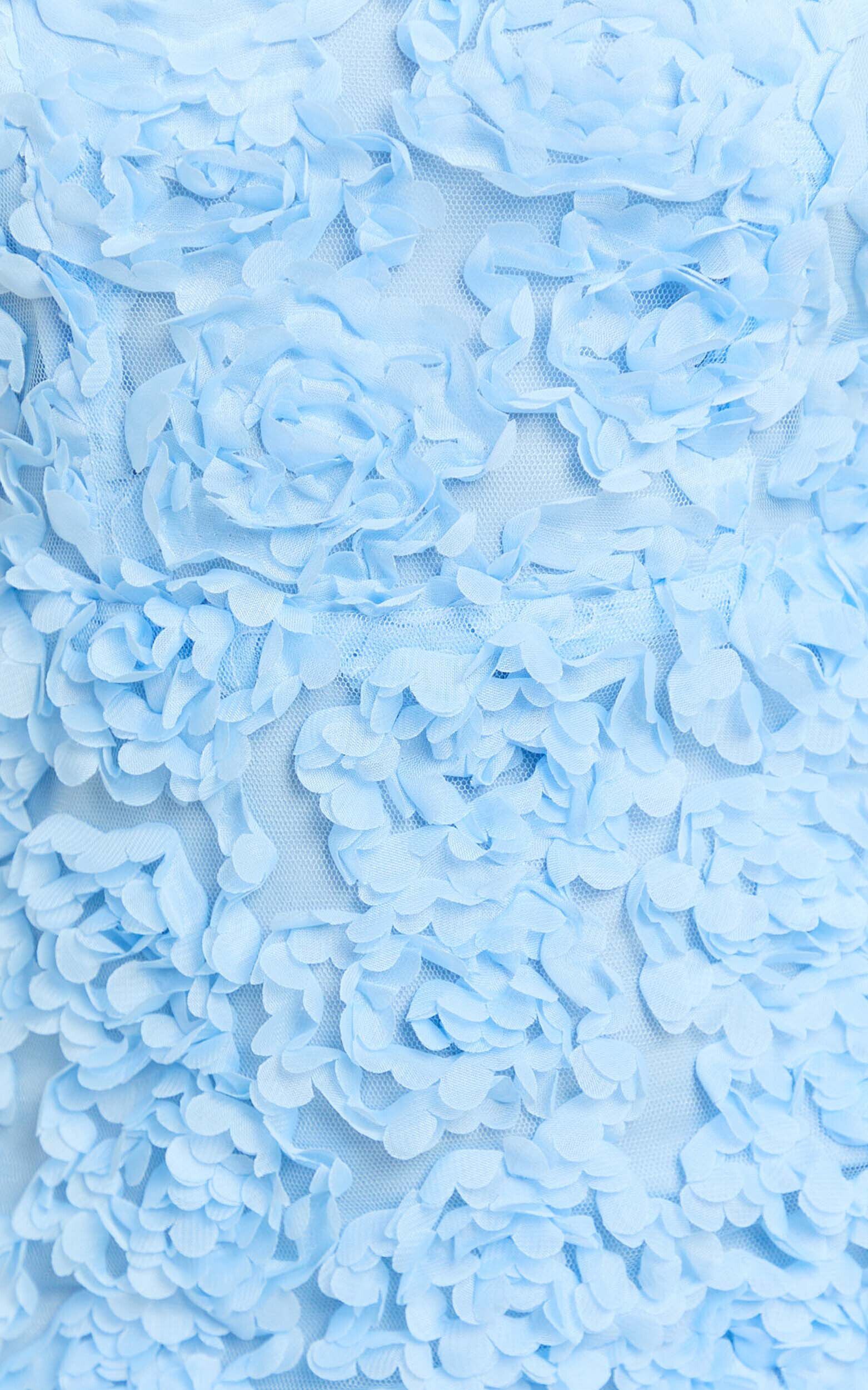 Cassia Mini Dress - Strapless 3D Floral Lace Up Back Dress in Pale Blue