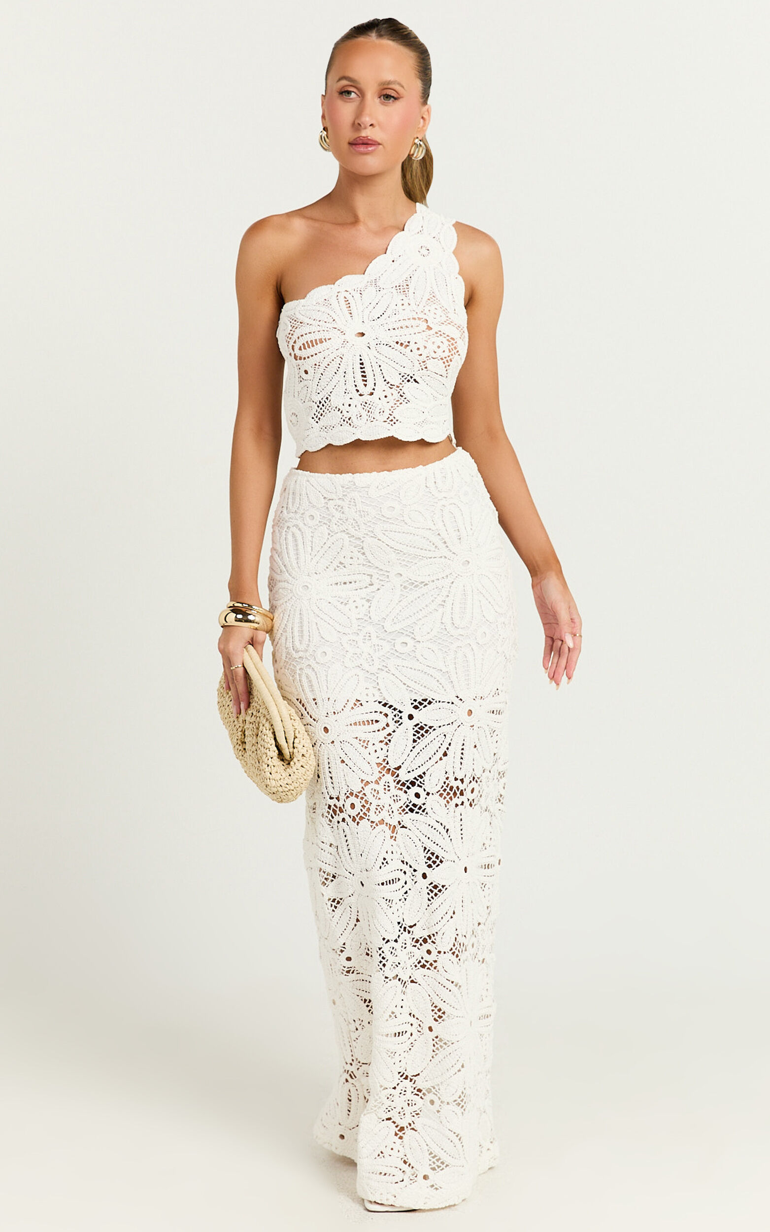 Charlene Maxi Skirt - Crochet Fit And Flare Skirt in White