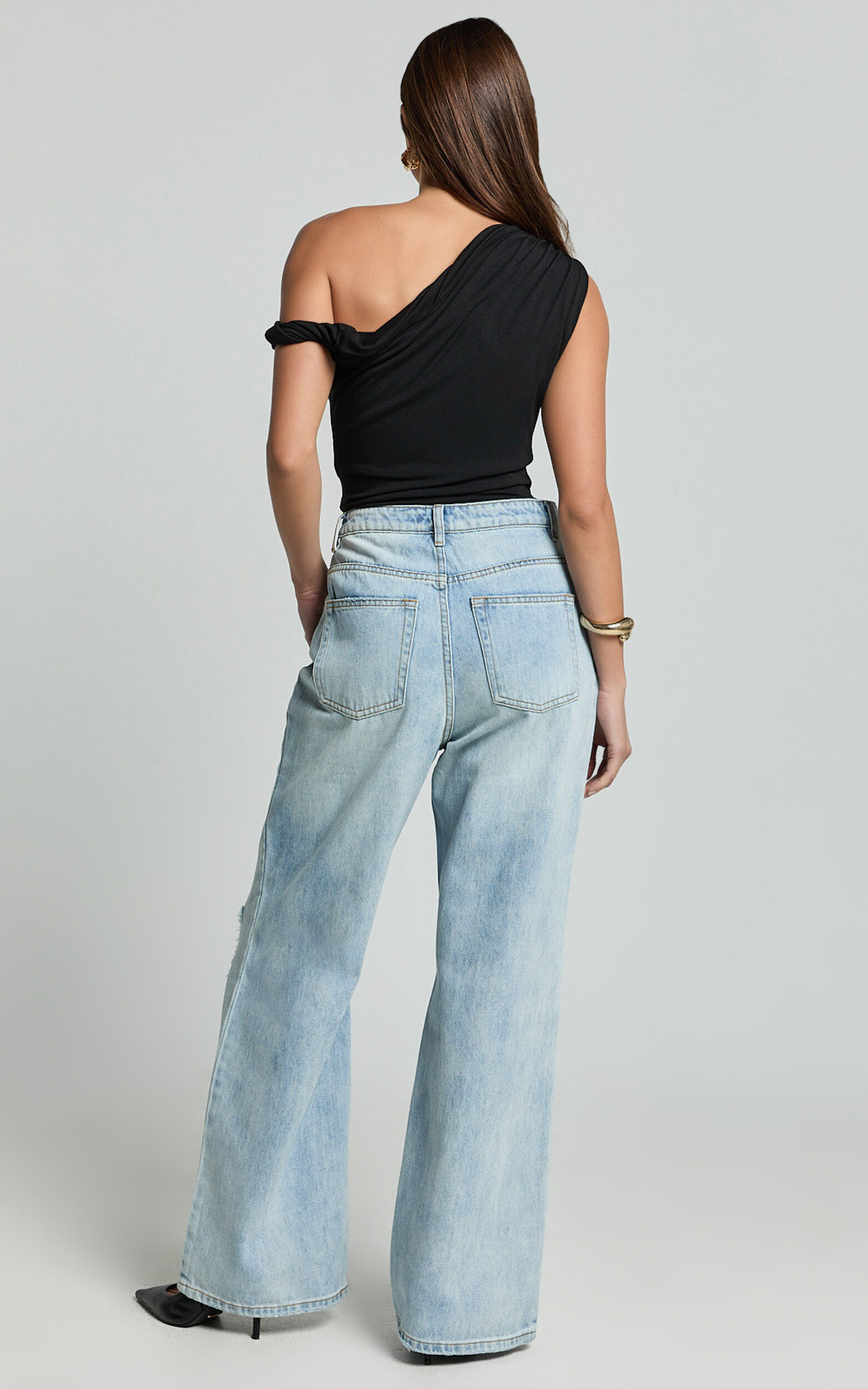 Cate Jeans - Baggy High Waist Ripped Wide Leg Recycled Denim Jeans in Light Blue Wash
