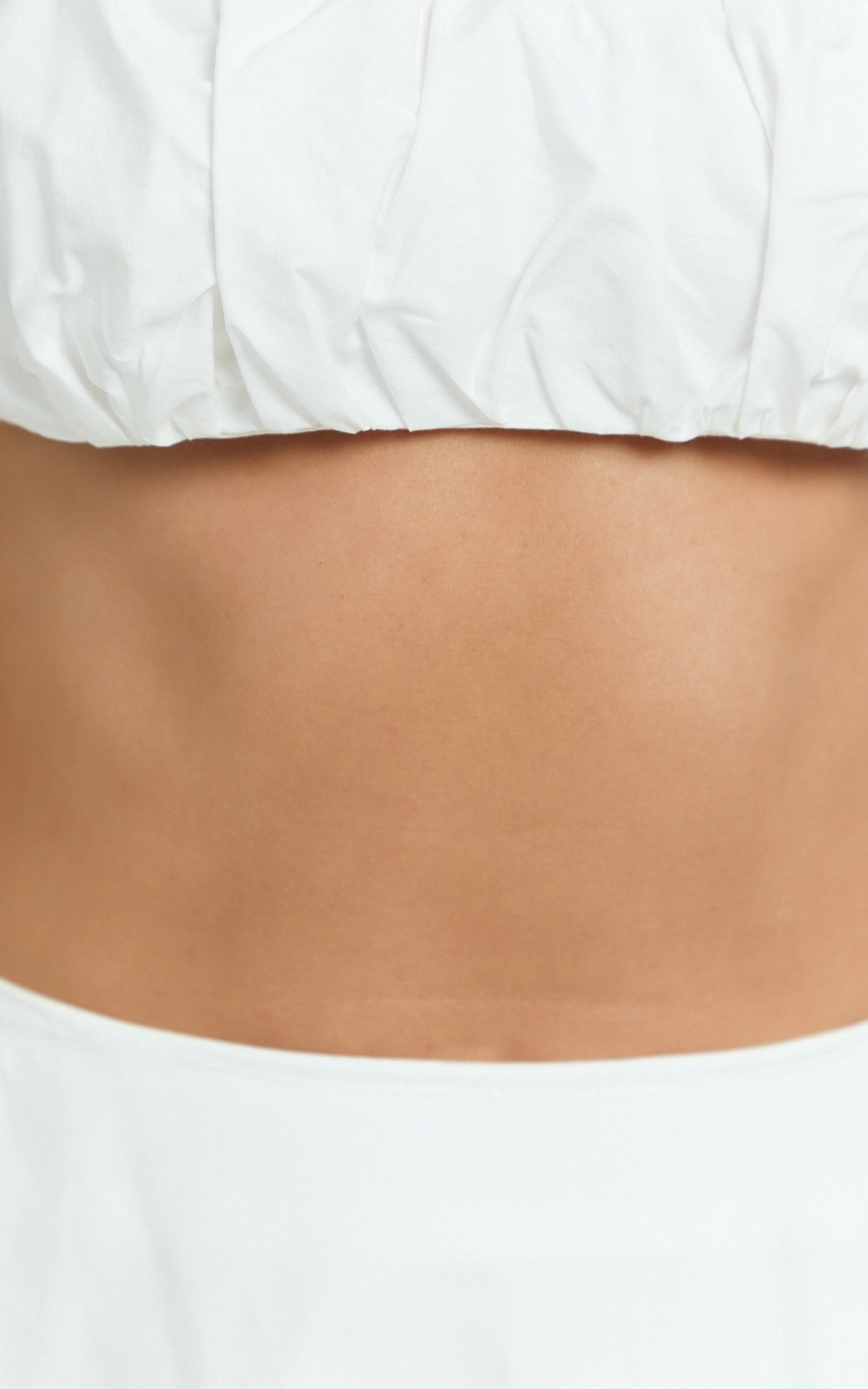 Sanders Two Piece Set - Ruche Strappy Square Neck Top And Bubble Hem Skirt in Off White