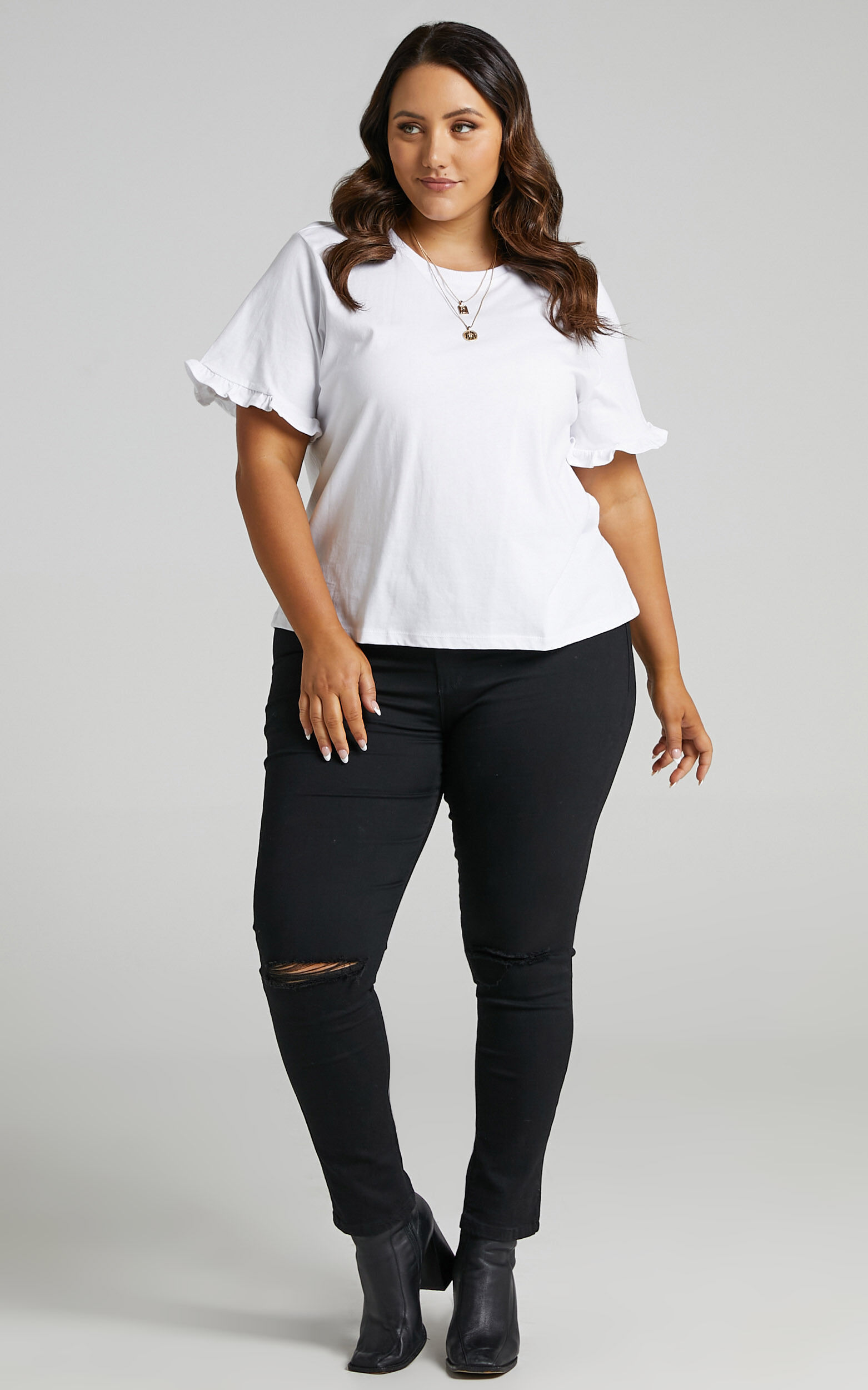 Closer To Home Tee - Ruffle Sleeve Tee in White