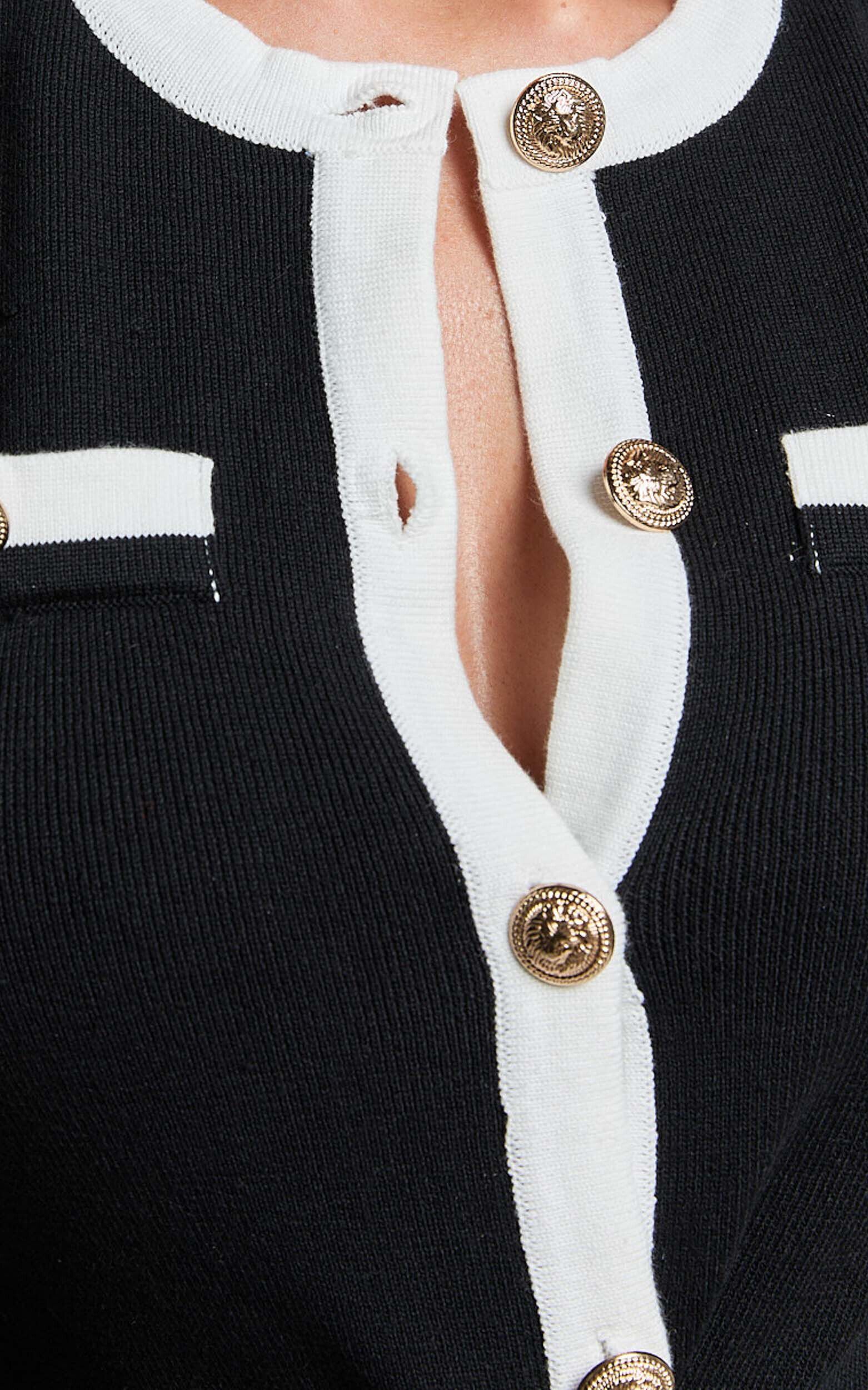 Branson Mini Dress - Sleeveless Button Down Knitted Dress in Black