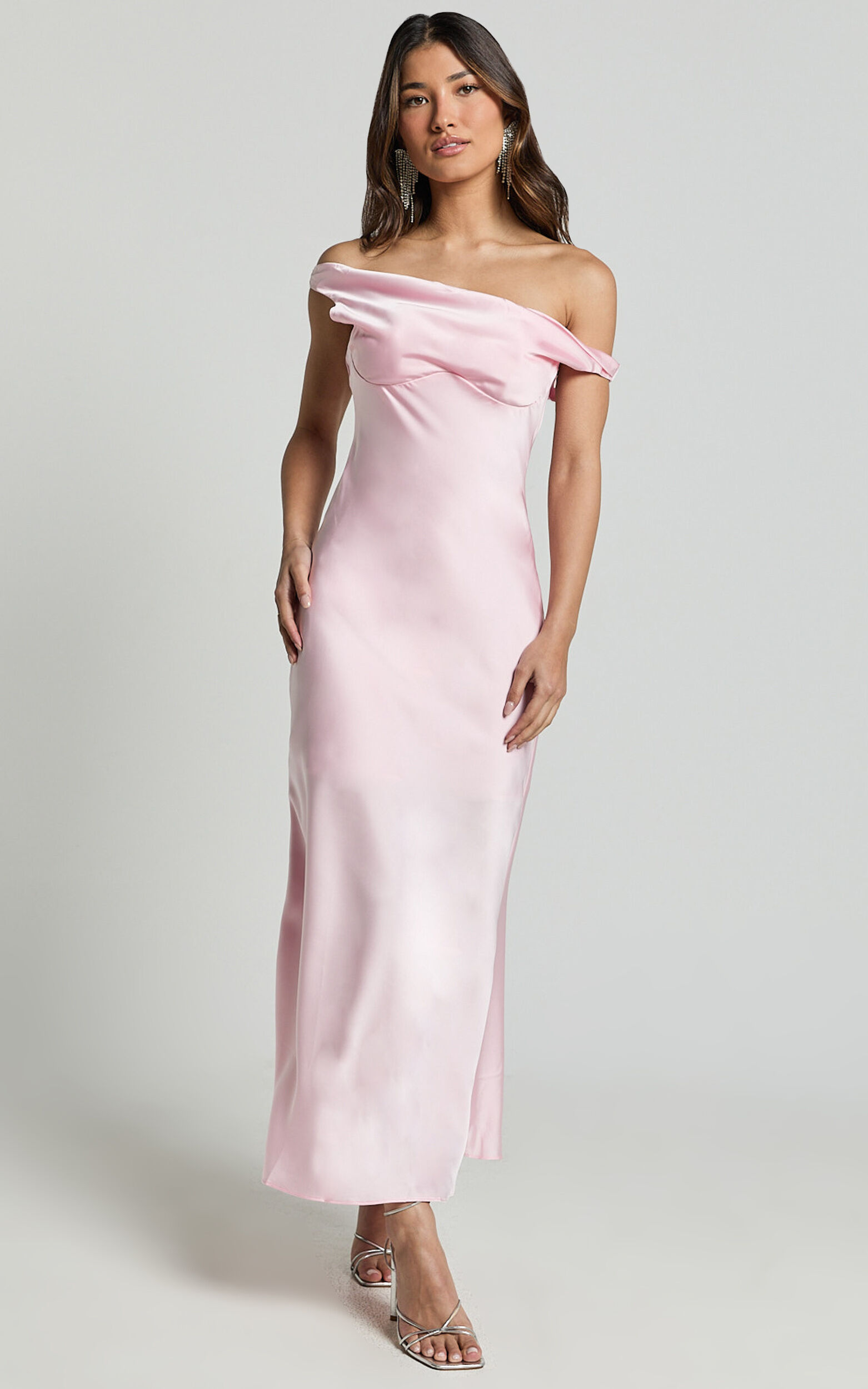 Alexia Midi Dress - One Shoulder Bust Slip Dress in Soft Pink