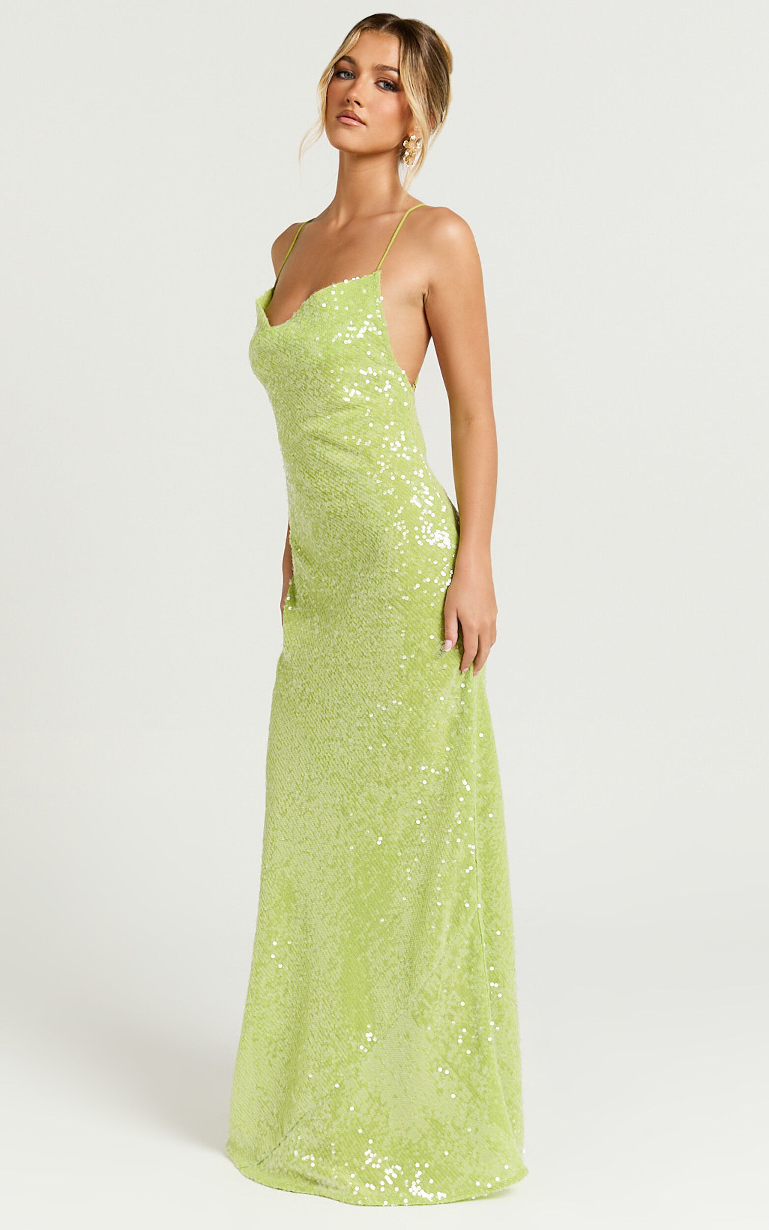 Payton Maxi Dress - Cowl Neck Low Back Dress in Green