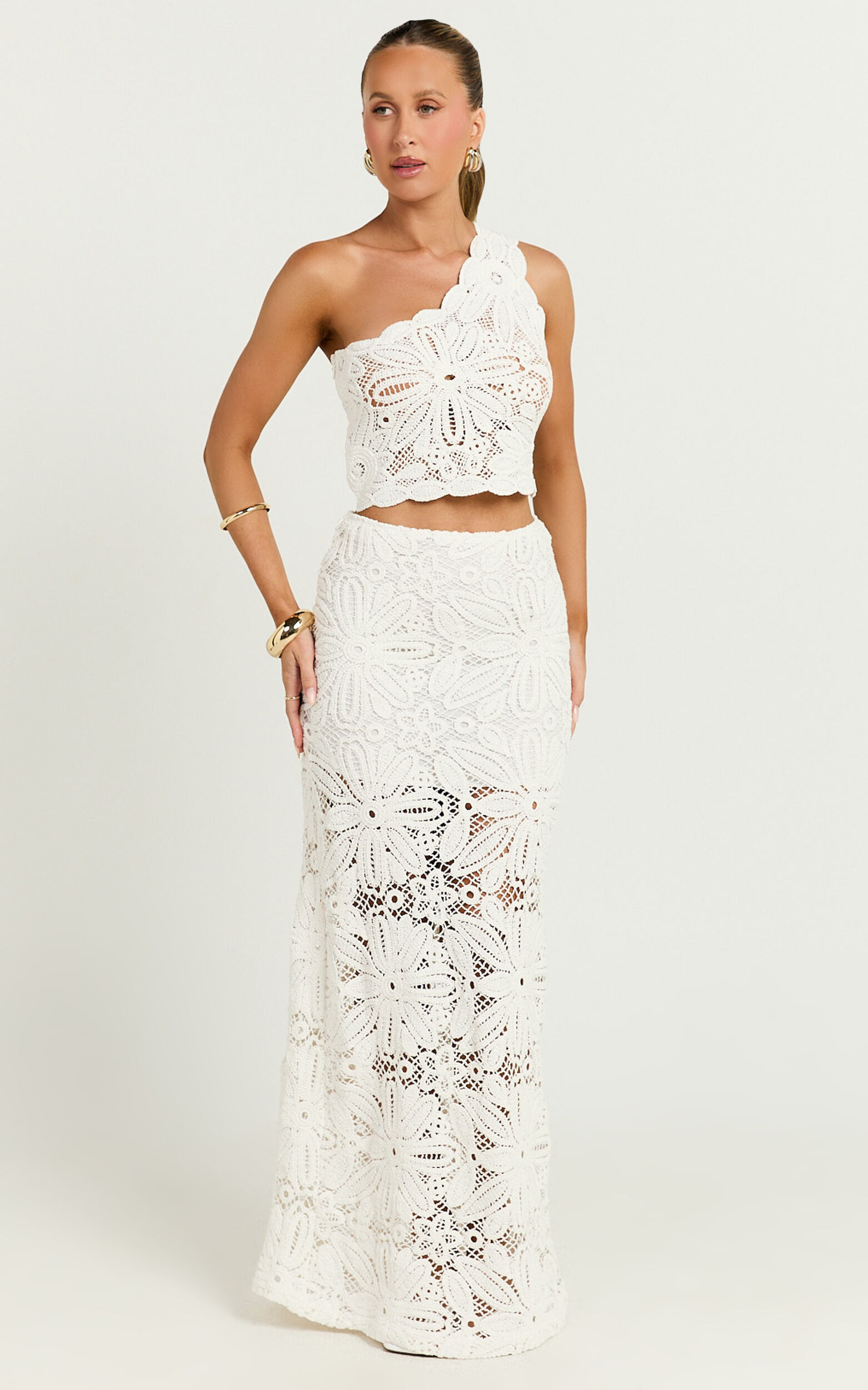 Charlene Maxi Skirt - Crochet Fit And Flare Skirt in White