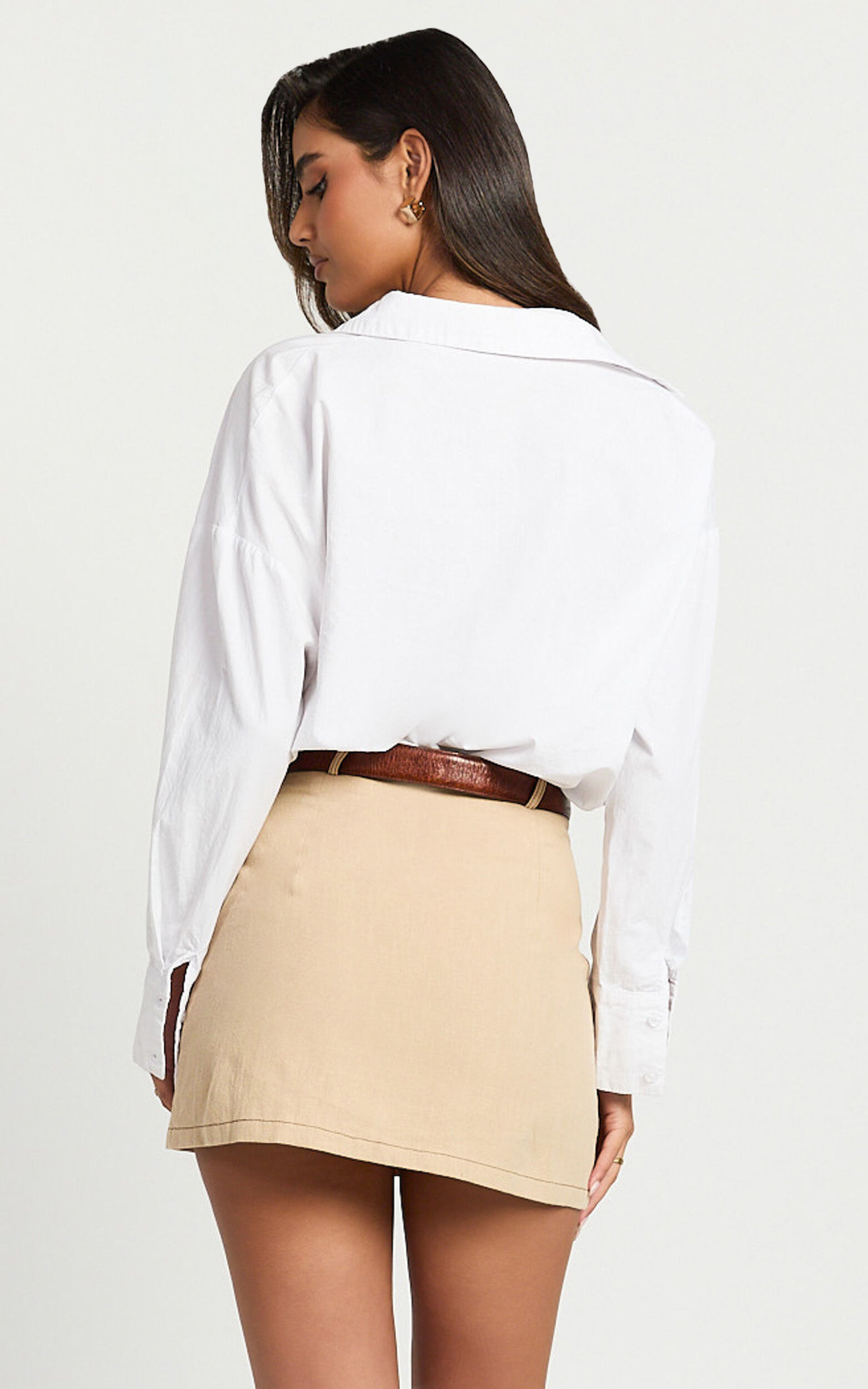 Skyler Mini Skort- Linen Look Cargo Mini Skort in Beige